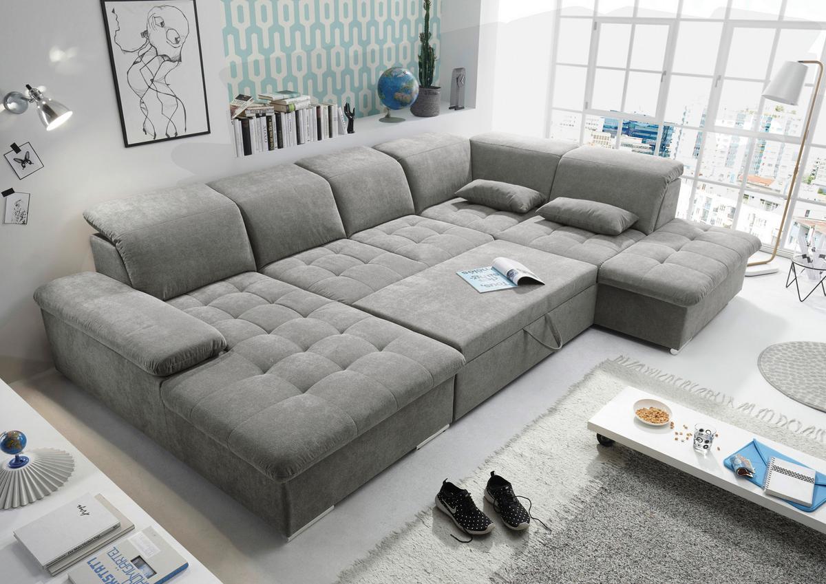 Wohnlandschaft Wayne U inkl. Kissen Schlammfarben - Schlammfarben/Silberfarben, KONVENTIONELL, Kunststoff/Textil (188/340/240cm) - MID.YOU