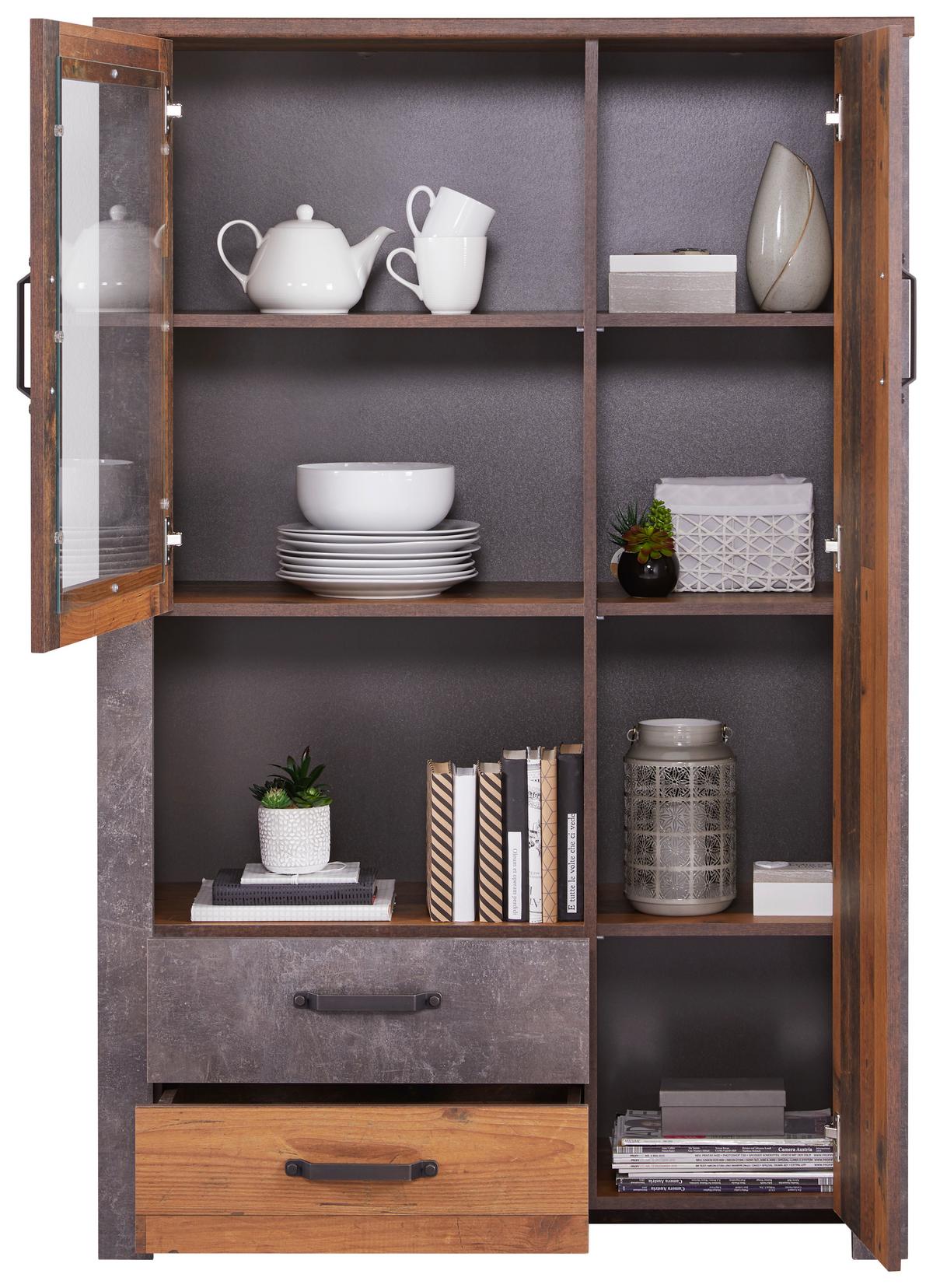 Vitrină Ontario - gri închis/culoare lemn stejar, Trend, sticlă/material pe bază de lemn (105/159/41,5cm) - Modern Living