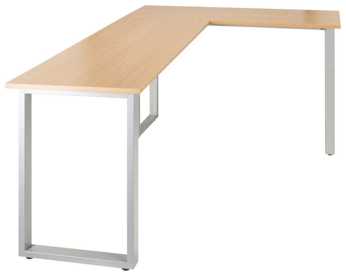 Kotna Pisalna Miza Workspace Basic I, Srebrna, Barva Hrasta - srebrne barve/barve bukve, Basics, kovina/leseni material (165/120/75cm) - MID.YOU