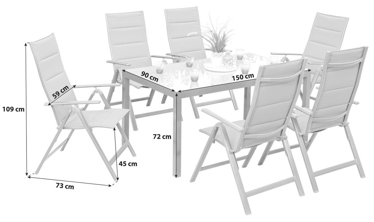 Vrtna Garnitura Taviano, 7-Delno, Aluminij, Steklo - siva/barve grafita, Romantika, kovina/steklo - Gardenson