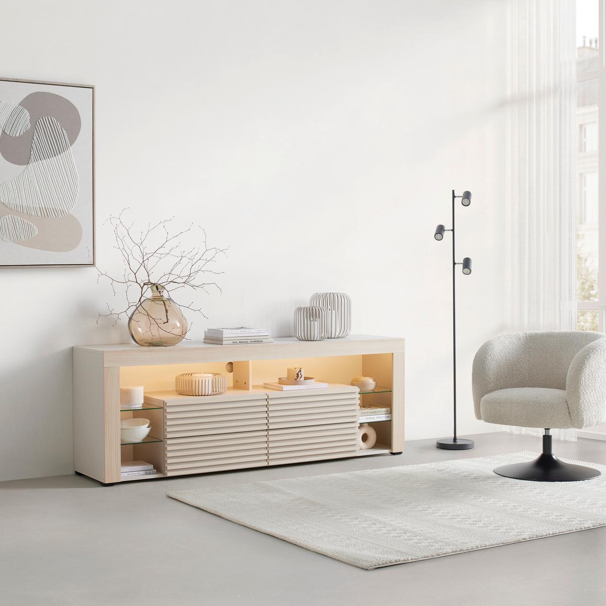 Lowboard Goal Kaschmir Riva Eiche/Cashmere - Kaschmir, MODERN, Glas/Holzwerkstoff (179/67/44cm) - Mömax