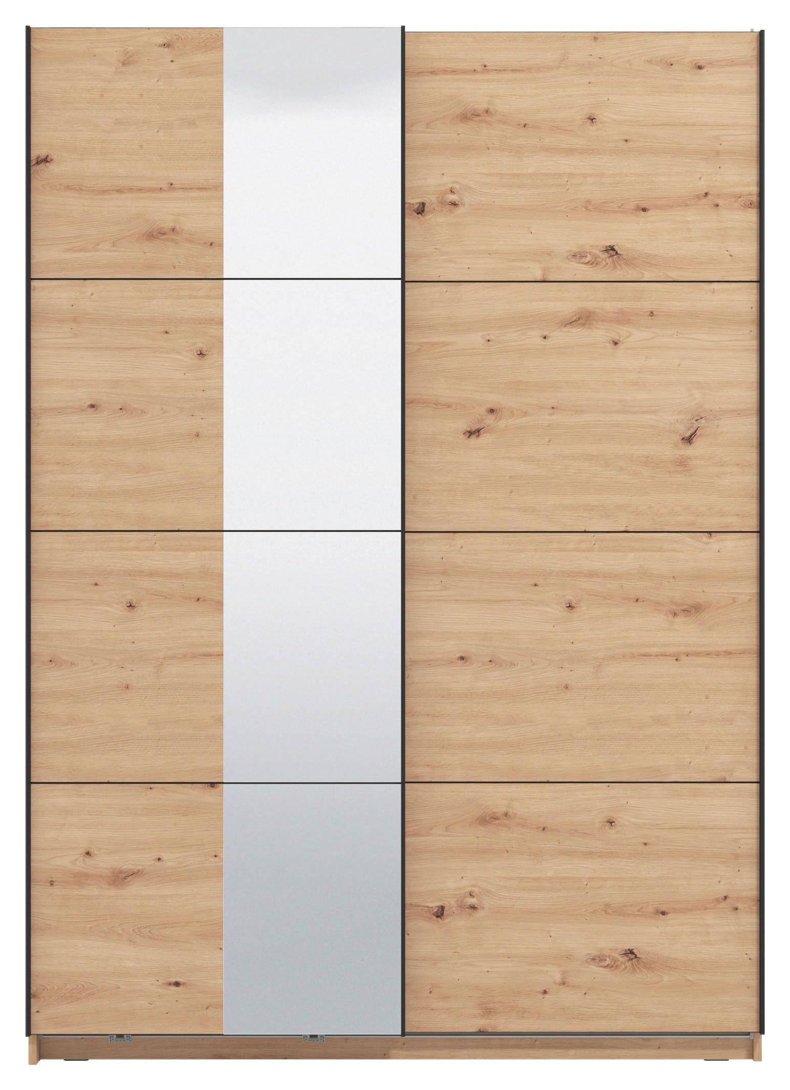 Schwebetürenschrank Gard 150 in Eiche Artisan - Schwarz/Eiche Artisan, KONVENTIONELL, Holzwerkstoff/Metall (146/217/61cm) - Mömax