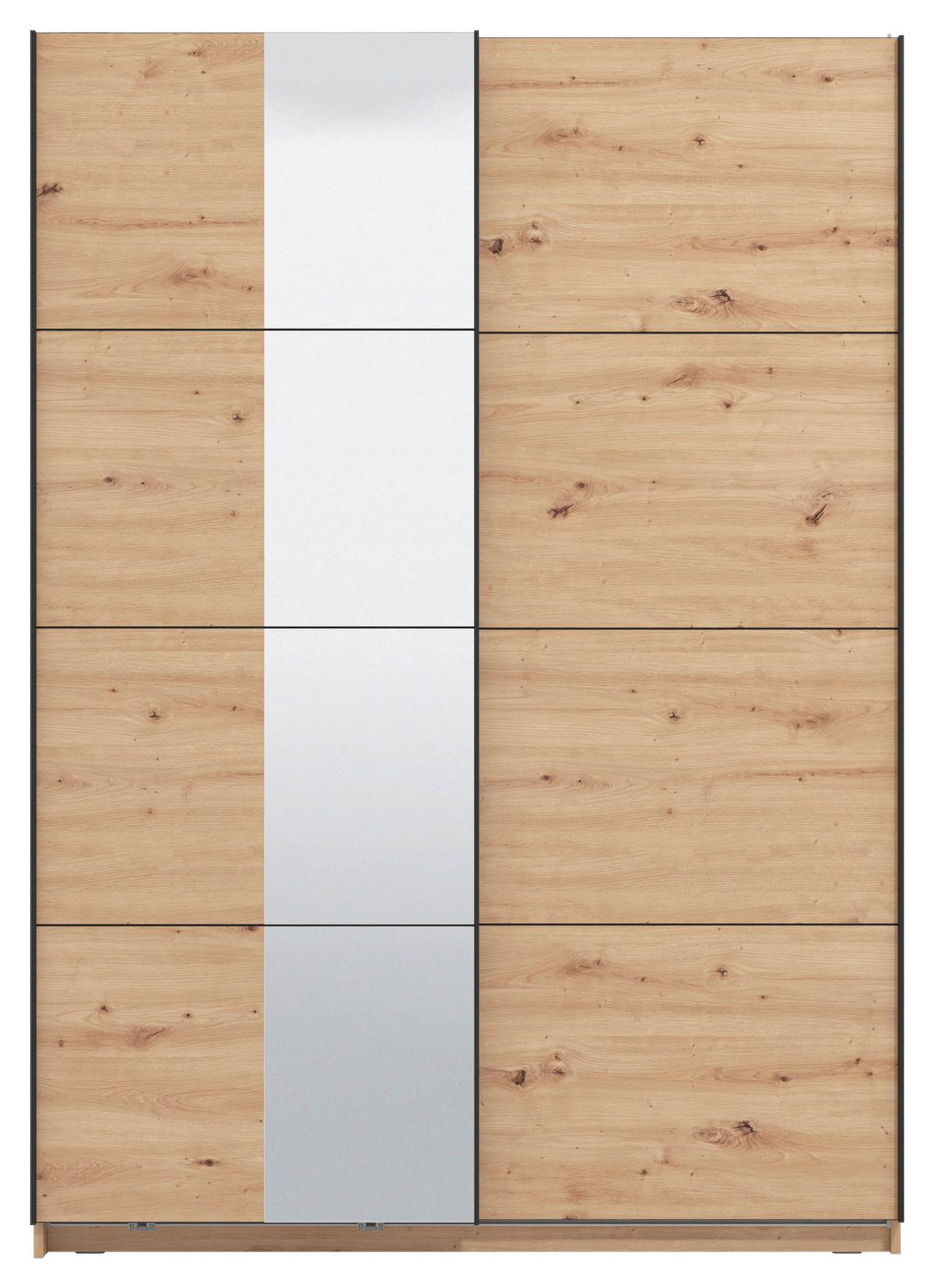 Schwebetürenschrank Gard 150 in Eiche Artisan - Schwarz/Eiche Artisan, KONVENTIONELL, Holzwerkstoff/Metall (146/217/61cm) - Mömax