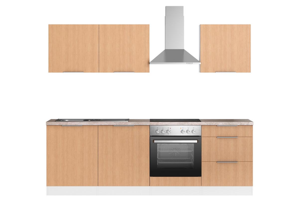 Küchenblock Glasgow m. Geräten Eichefarben/Weiß - Eichefarben/Beige, LIFESTYLE, Holzwerkstoff/Metall (240cm) - Held