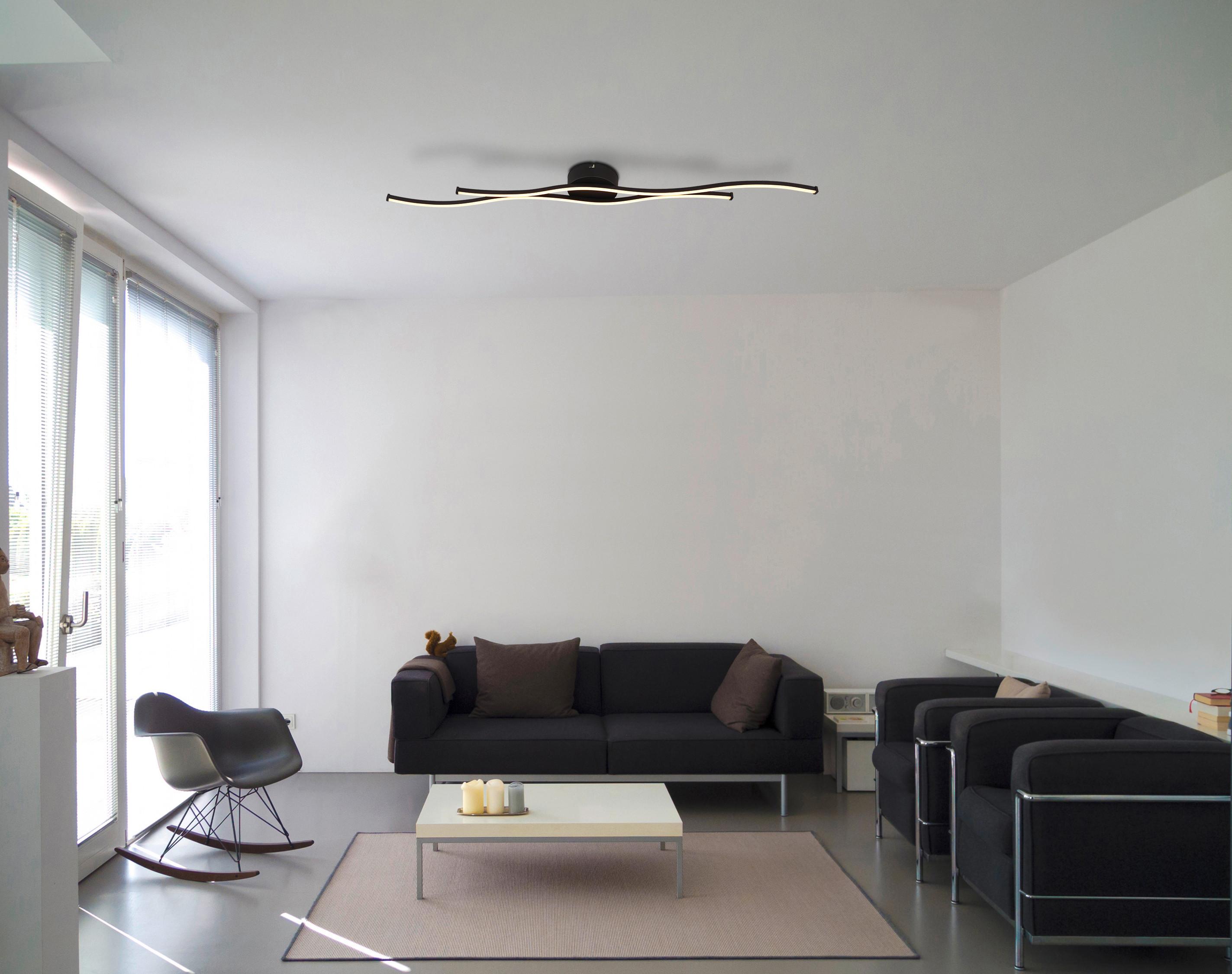 LED-DECKENLEUCHTE 67336-30 - Opal/Schwarz, Design, Kunststoff/Metall (110,4/13/5,6cm) - Globo