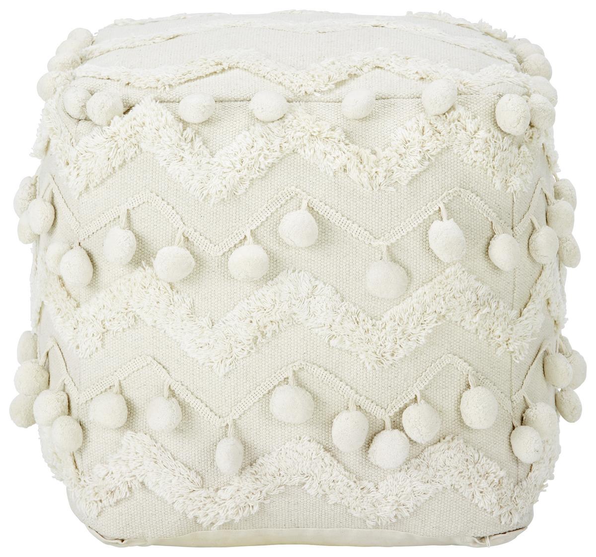 Pouf POMPOM Pompom in Creme ca. 45x45x45cm - Creme, ROMANTIK / LANDHAUS, Textil (45/45/45cm) - Zandiara