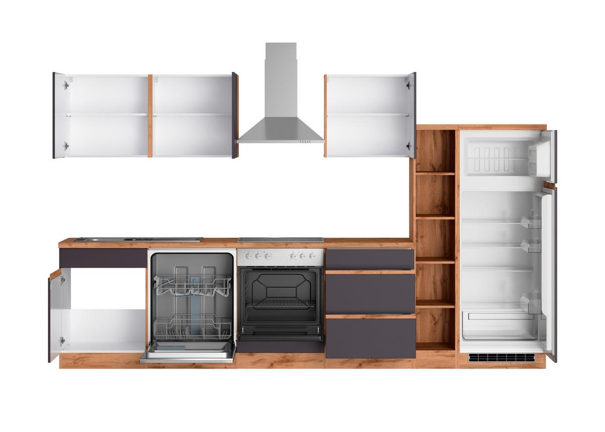 Küchenzeile Turin mit Geräten ca. 330 cm Grau/Wotaneiche - Eiche Wotan/Grau, Design, Holzwerkstoff (330cm) - Held