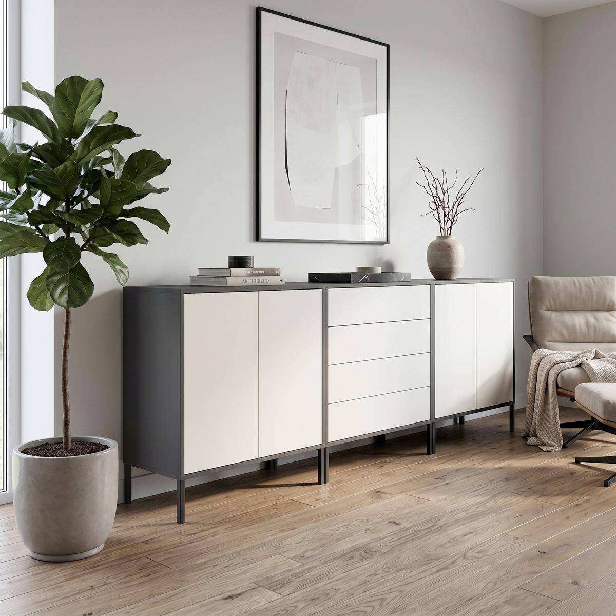 Sideboard Mailand Set 5 Anthrazit/Weiß - Anthrazit/Weiß, MODERN, Holzwerkstoff/Metall (237/86/33cm) - MID.YOU