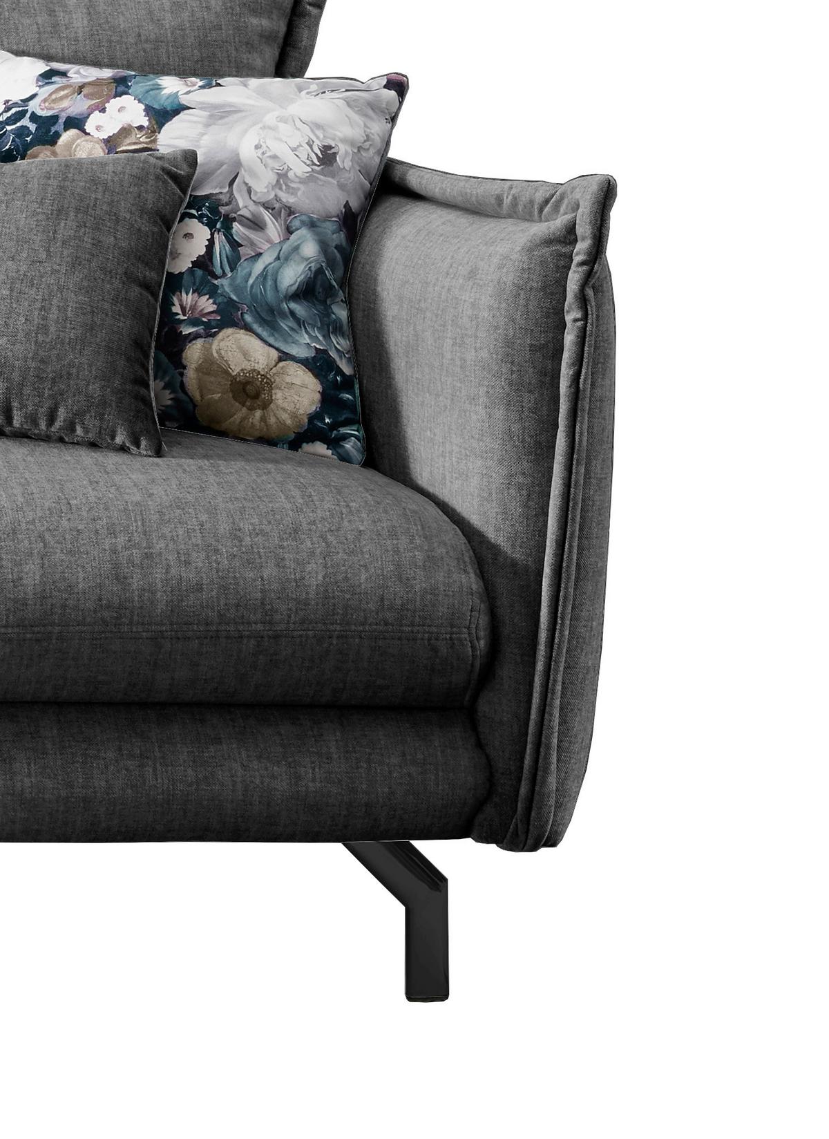 Wohnlandschaft Lava Grau Velours - Türkis/Schwarz, MODERN, Textil/Metall (180/255cm) - Livetastic