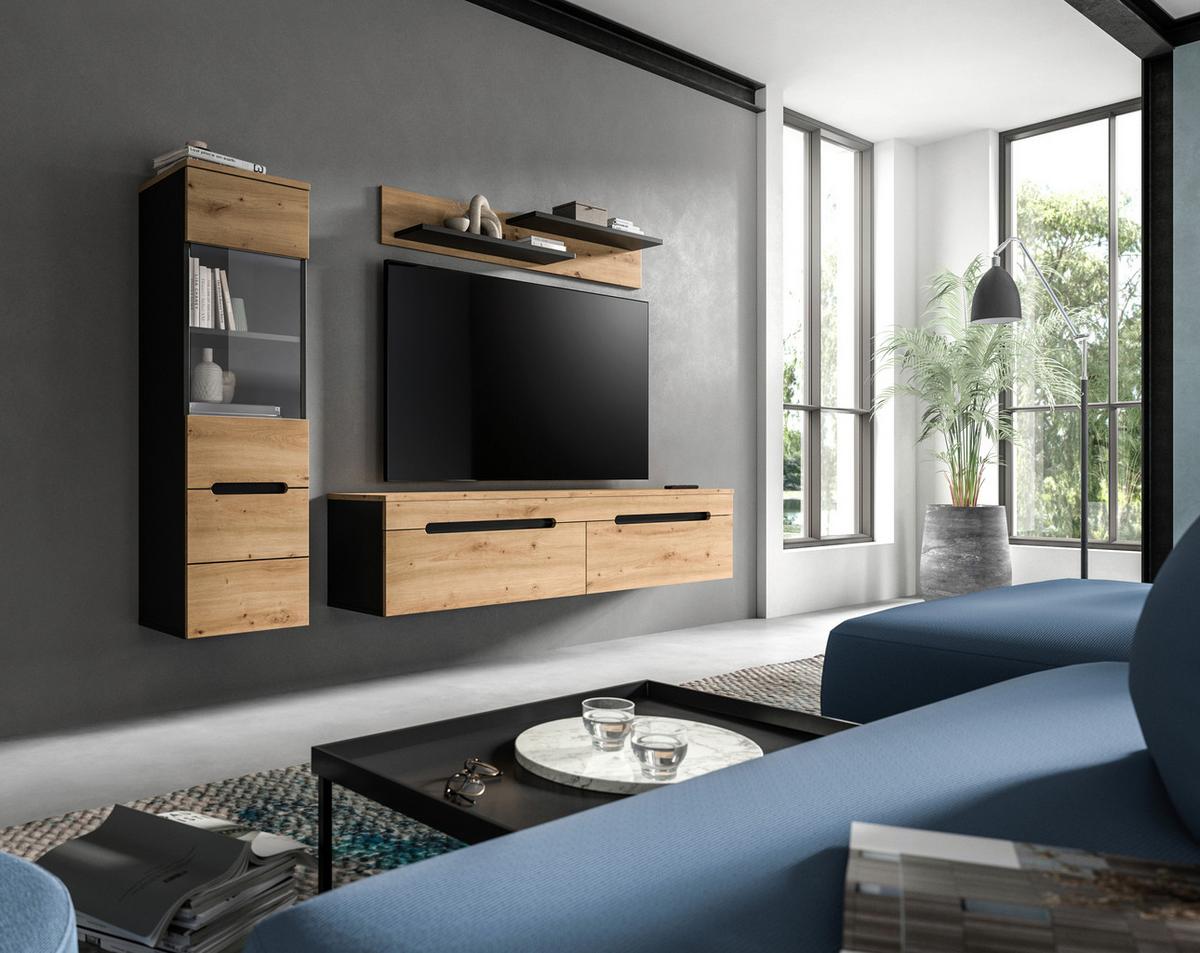 Dnevni Regal Canu, Siva,barva Hrasta, 3-Delni - črna/hrast artisan, Design, umetna masa/leseni material (221/141/33cm) - Livetastic