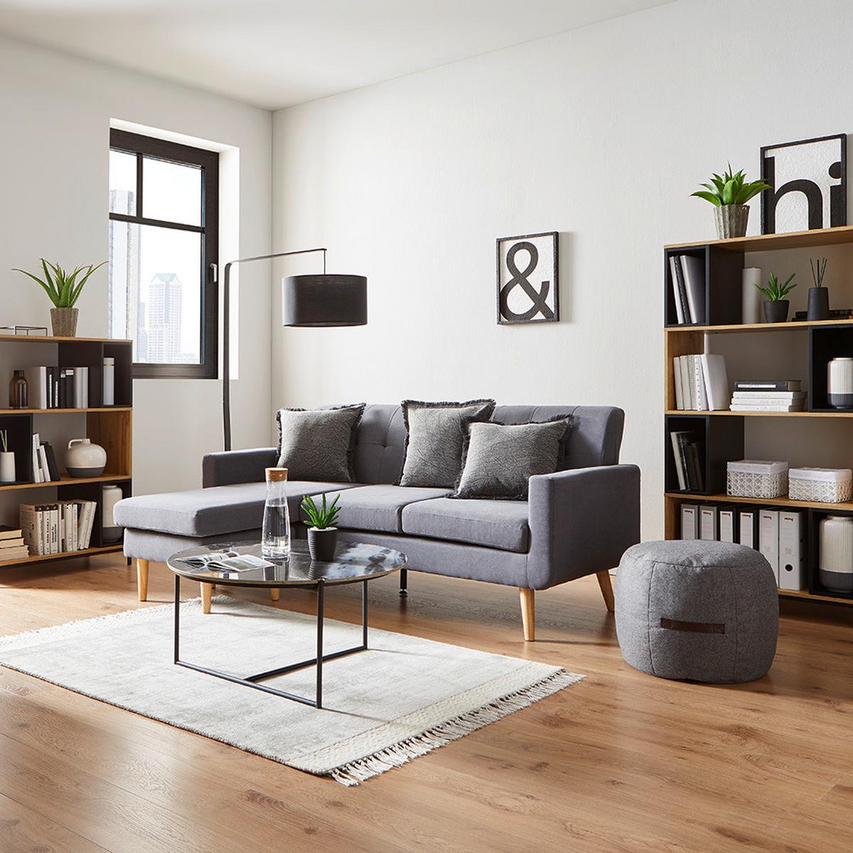 Ecksofa Dunkelgrau "Tamara" - Dunkelgrau/Naturfarben, Modern, Holz/Textil (196/82/143cm) - Bessagi Home