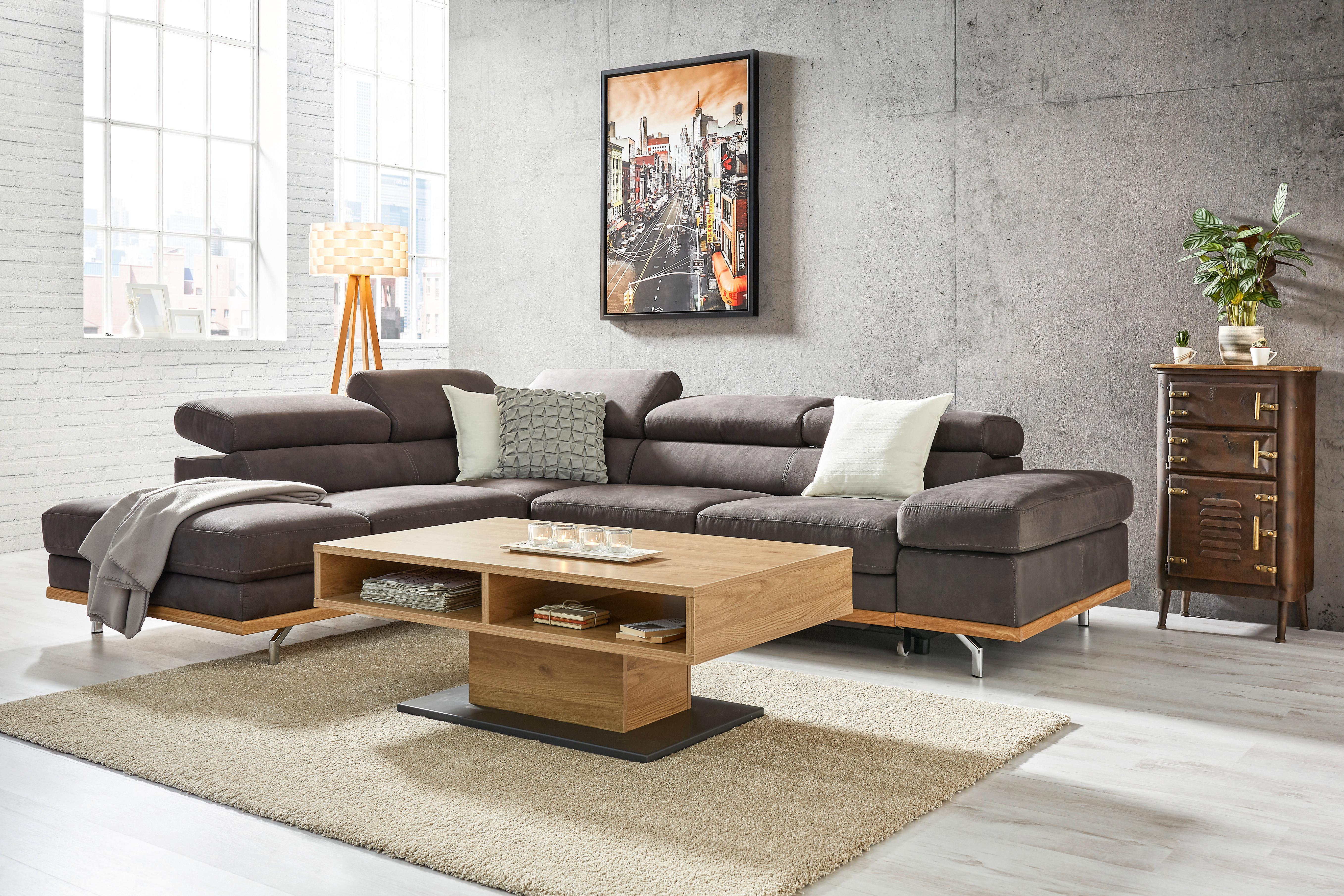 Ecksofa in Dunkelgrau mit Bettfunktion - Chromfarben/Dunkelgrau, Konventionell, Holz/Textil (226/292cm) - Zandiara