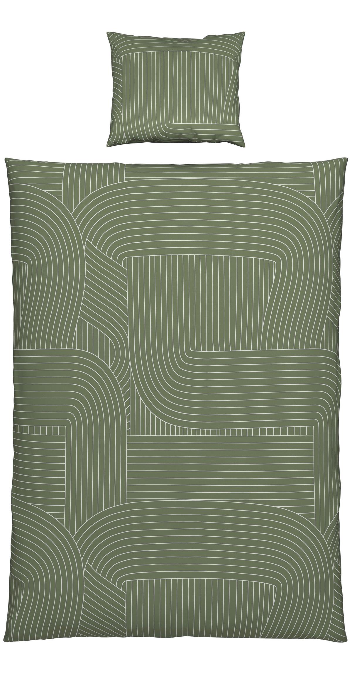 Bettwäsche Scribble ca. 160x210cm - Beige/Grün, Modern, Textil (160/210cm) - Modern Living