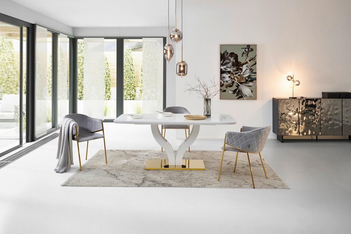 Jedilna Miza Jade Az, Bela, 140-180x90 - zlate barve/bela, Konvencionalno, kovina/leseni material (140-180/76/90cm) - MID.YOU