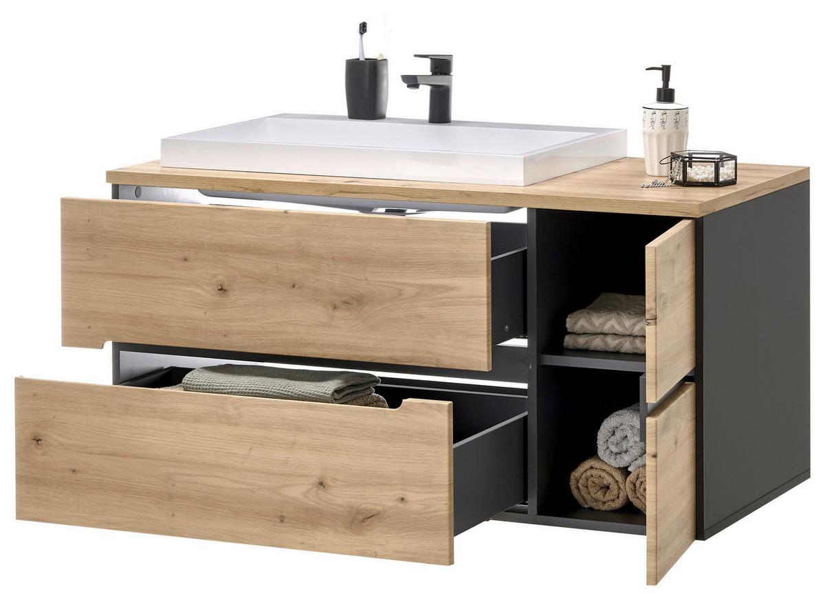 Waschbeckenunterschrank Memphis Grau/Eiche Artisan - Eiche Artisan/Weiß, MODERN, Holzwerkstoff/Stein (110/54/43cm) - Mömax