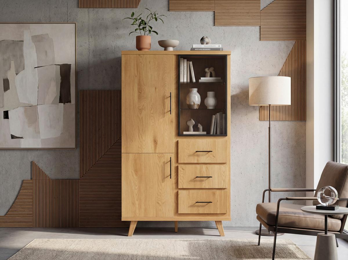 Highboard Wl7.645 - Schwarz/Braun, Design, Glas/Holz (100/188/40cm) - Livetastic