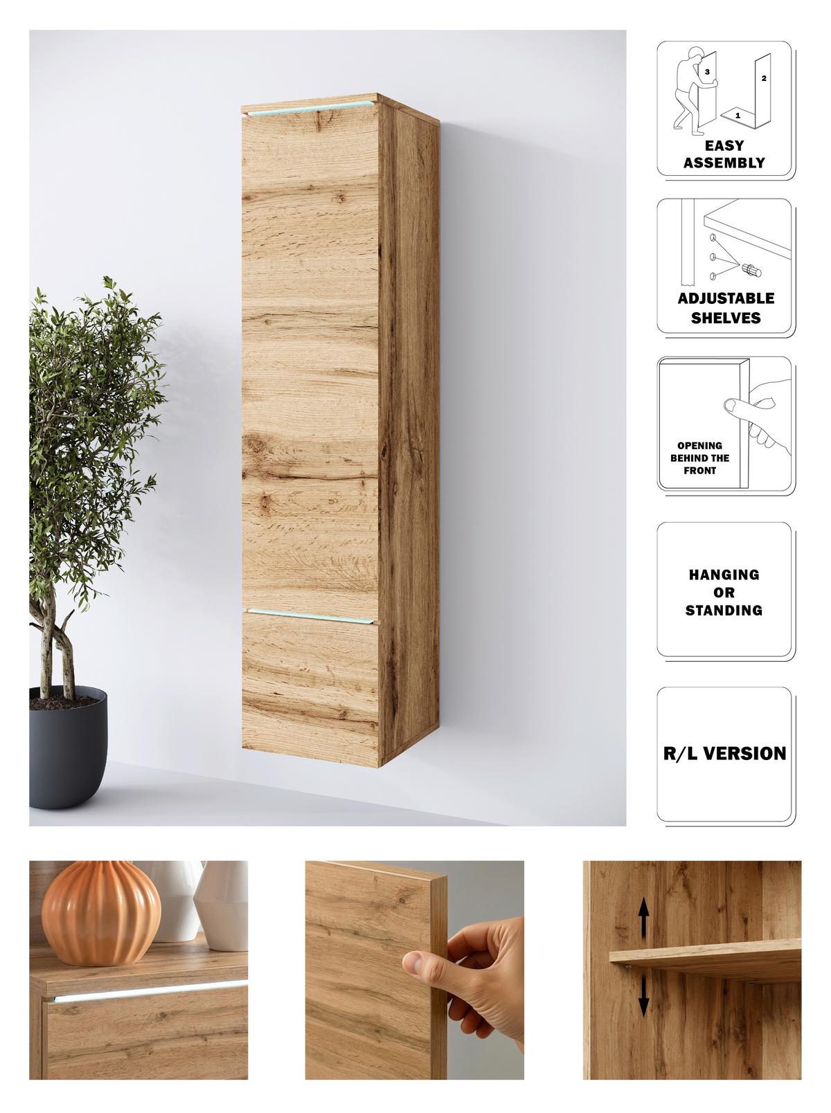 Hochschrank Vera Eiche Wotan - Eiche Wotan/Grau, Design, Holzwerkstoff/Kunststoff (30/130/33cm) - Livetastic