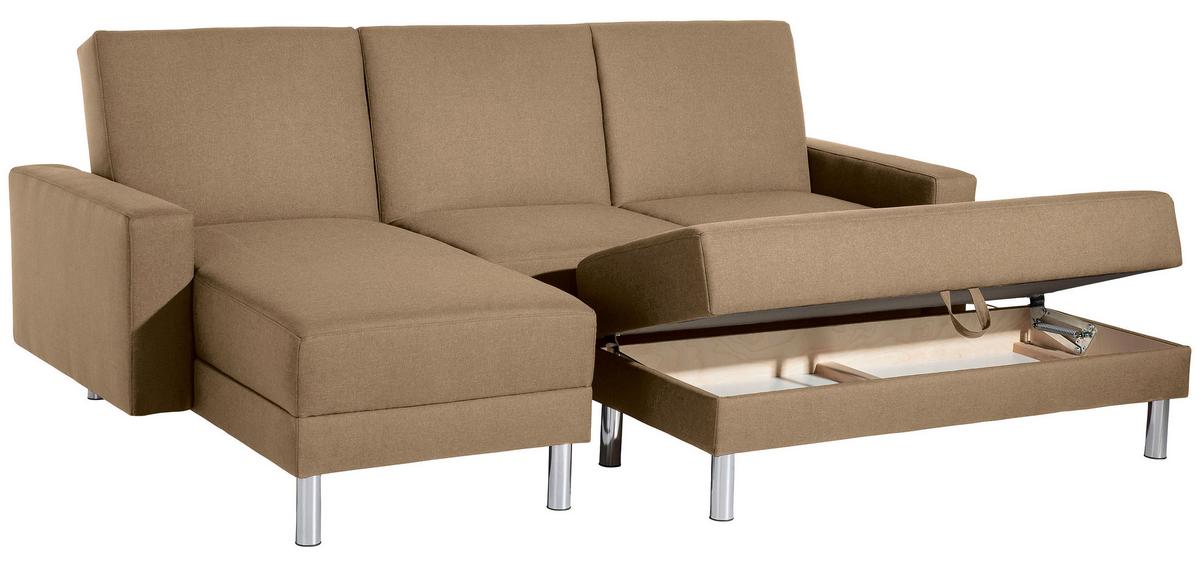 ECKSCHLAFSOFA JUST FASHION - Sandfarben/Chromfarben, KONVENTIONELL, Textil/Metall (152/230cm) - Max Winzer