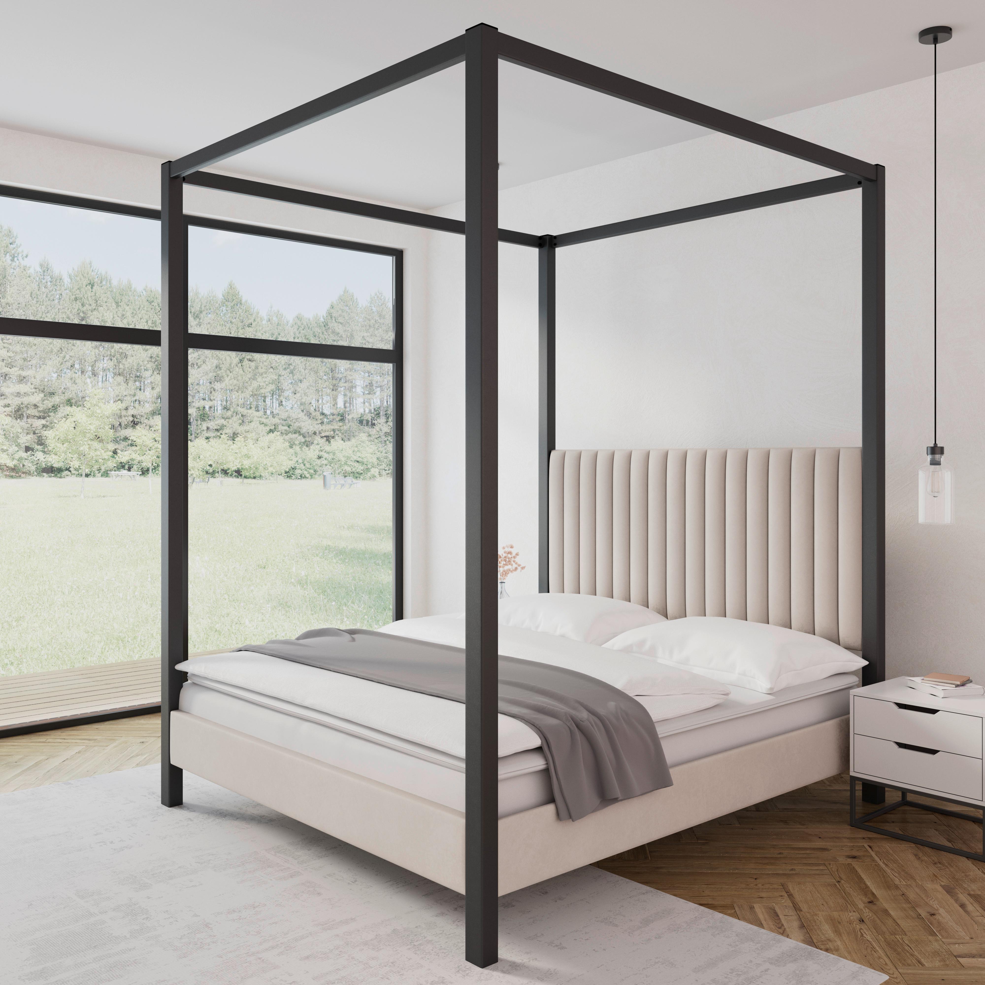 Himmelbett Mona ca. 180x200 cm Hellgrau - Hellbraun/Hellgrau, MODERN, Holz/Textil (180/200cm) - Bessagi Home