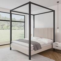 Oblazinjena Postelja Mona - svetlo rjava/črna, Moderno, kovina/tekstil (180/200cm) - Bessagi Home