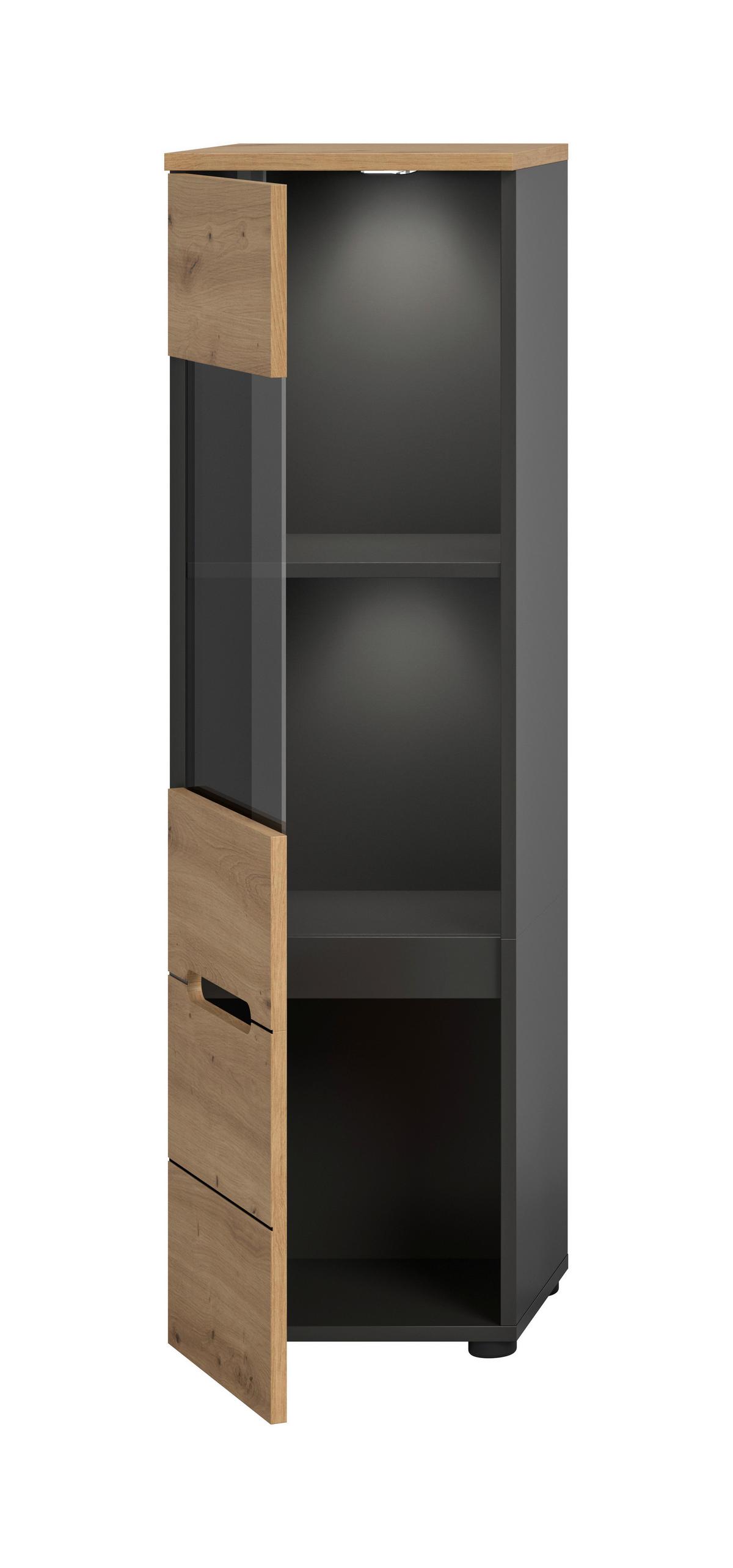 Vitrina Canu, Siva, Barva Hrasta - črna/hrast artisan, Design, umetna masa/leseni material (36/125/33cm) - Livetastic