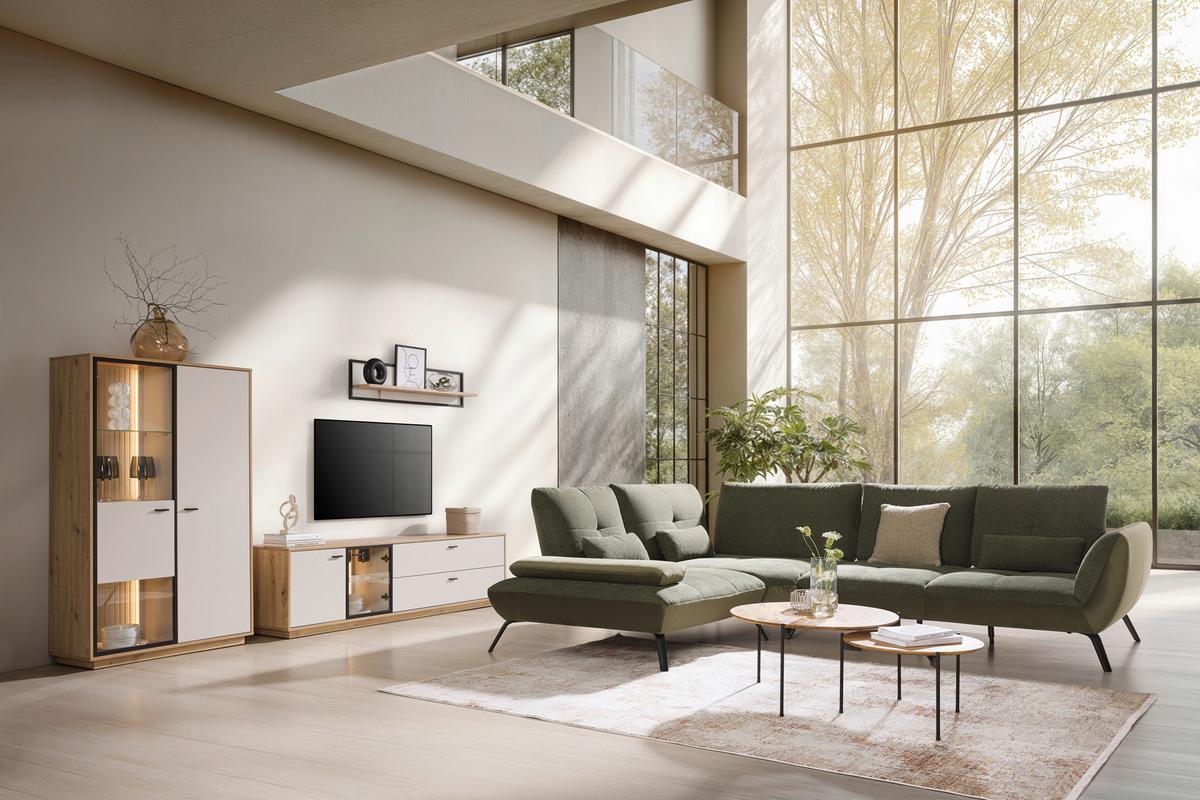 Sedežna Garnitura Trendy, Olivno Zelena - črna/olivno zelena , Moderno, kovina/tekstil (250/93/310cm) - Premium Living