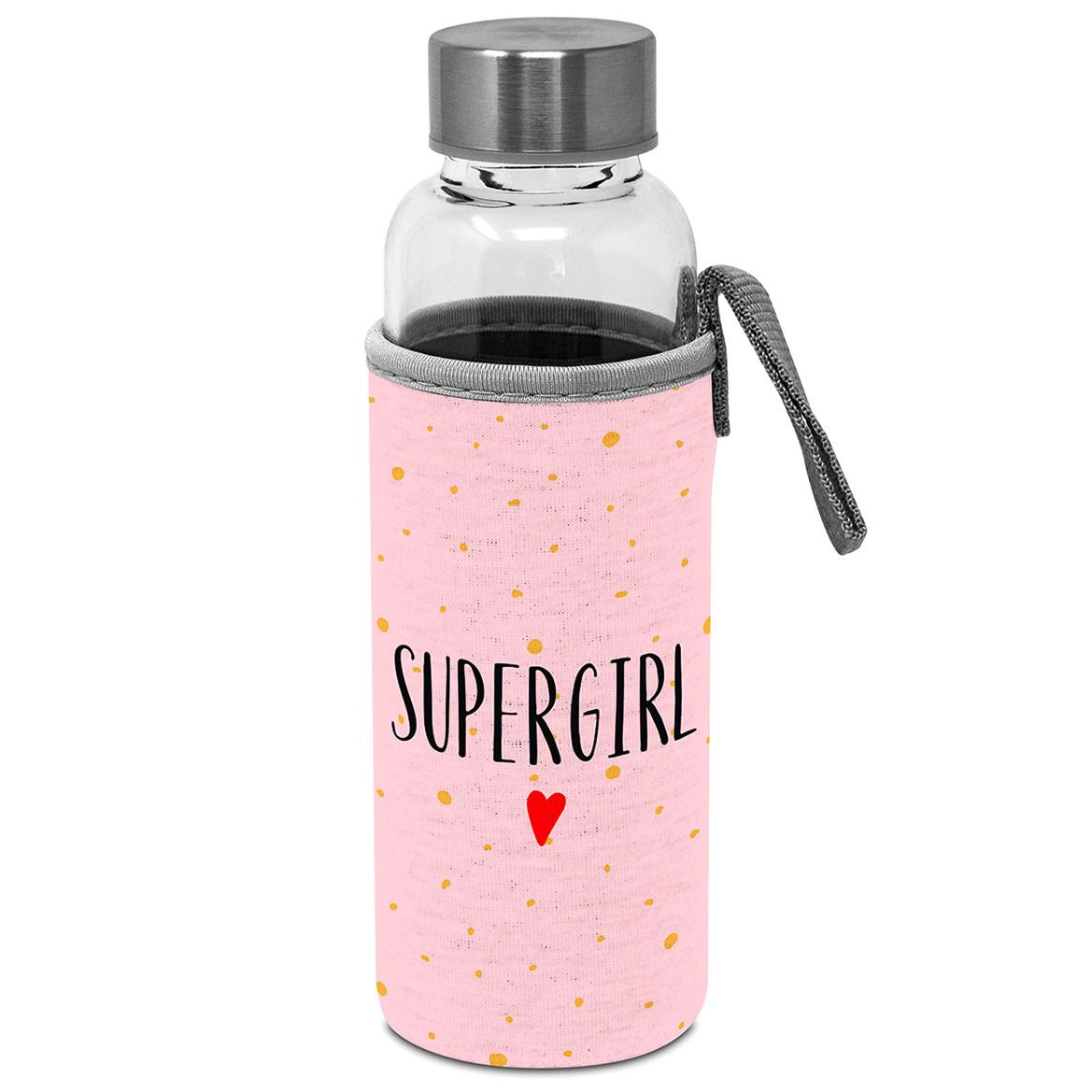 Trinkflasche Supergirl ca. 350ml - Multicolor, MODERN, Glas (19cm)