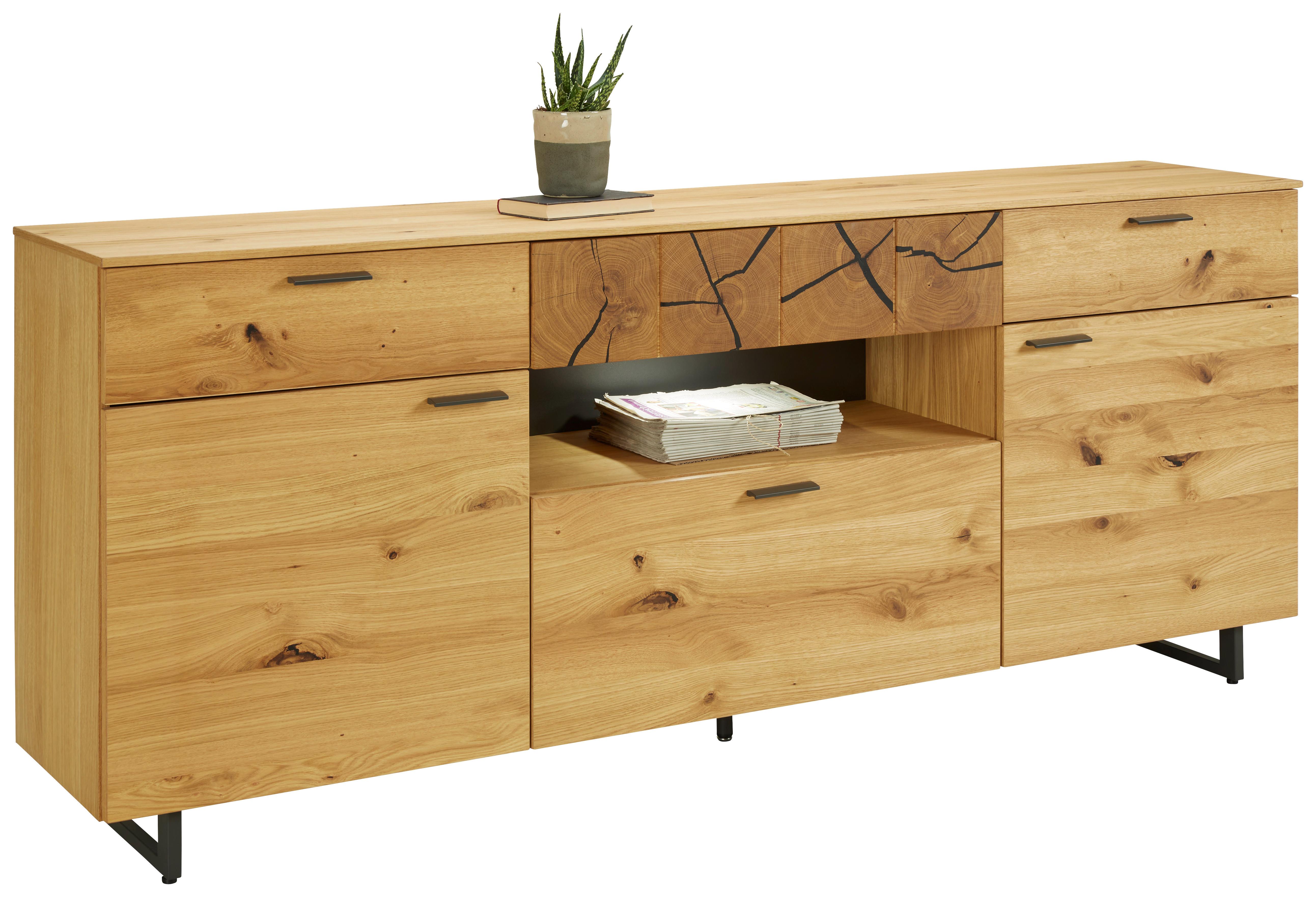 Sideboard Stockholm in Eichefarben - Eichefarben/Schwarz, Modern, Holzwerkstoff/Metall (203/85/41cm) - Premium Living