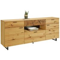 Sideboard Stockholm in Eichefarben - Eichefarben/Schwarz, Modern, Holzwerkstoff/Metall (203/85/41cm) - Premium Living