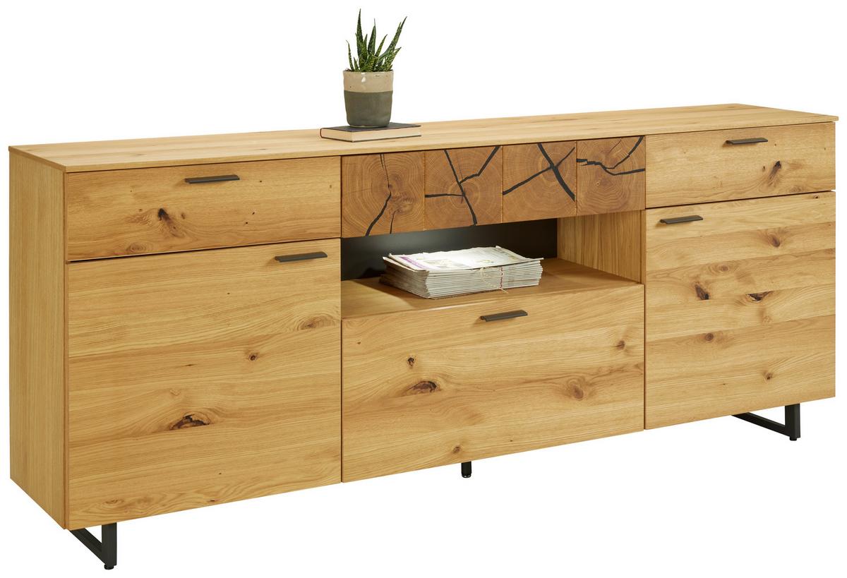 Sideboard Stockholm in Eichefarben - Eichefarben/Schwarz, Modern, Holzwerkstoff/Metall (203/85/41cm) - Premium Living