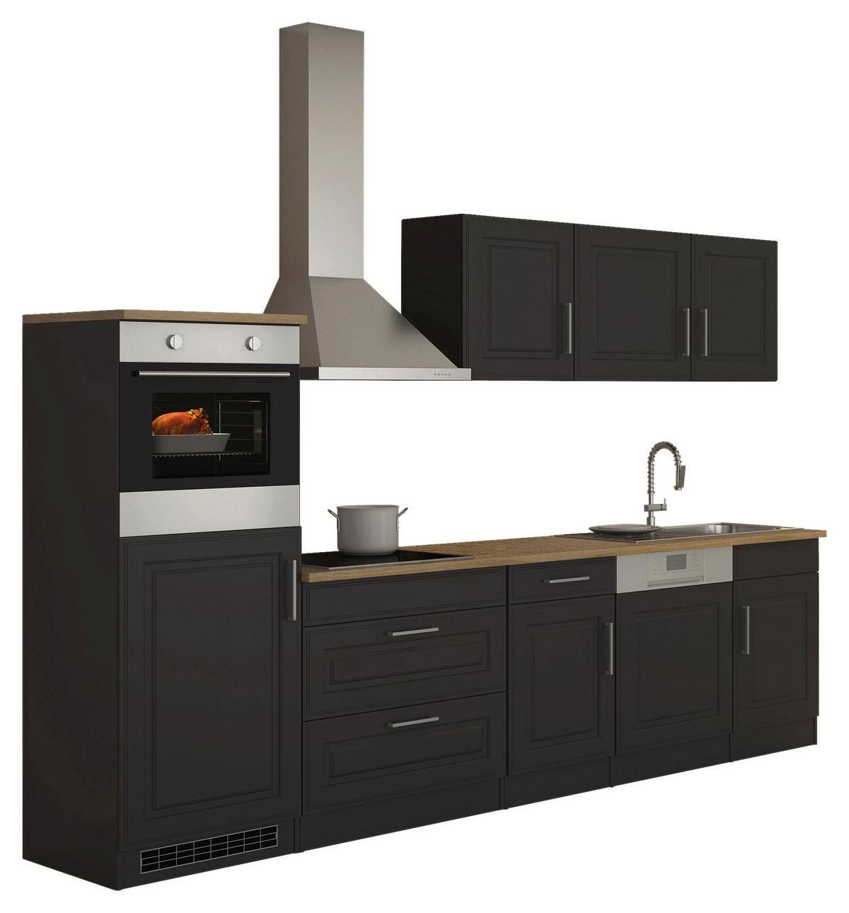 Küchenblock Rom m. Geräten Graphit/Eiche - Graphitfarben/Alufarben, MODERN, Holzwerkstoff/Metall (300cm) - Held
