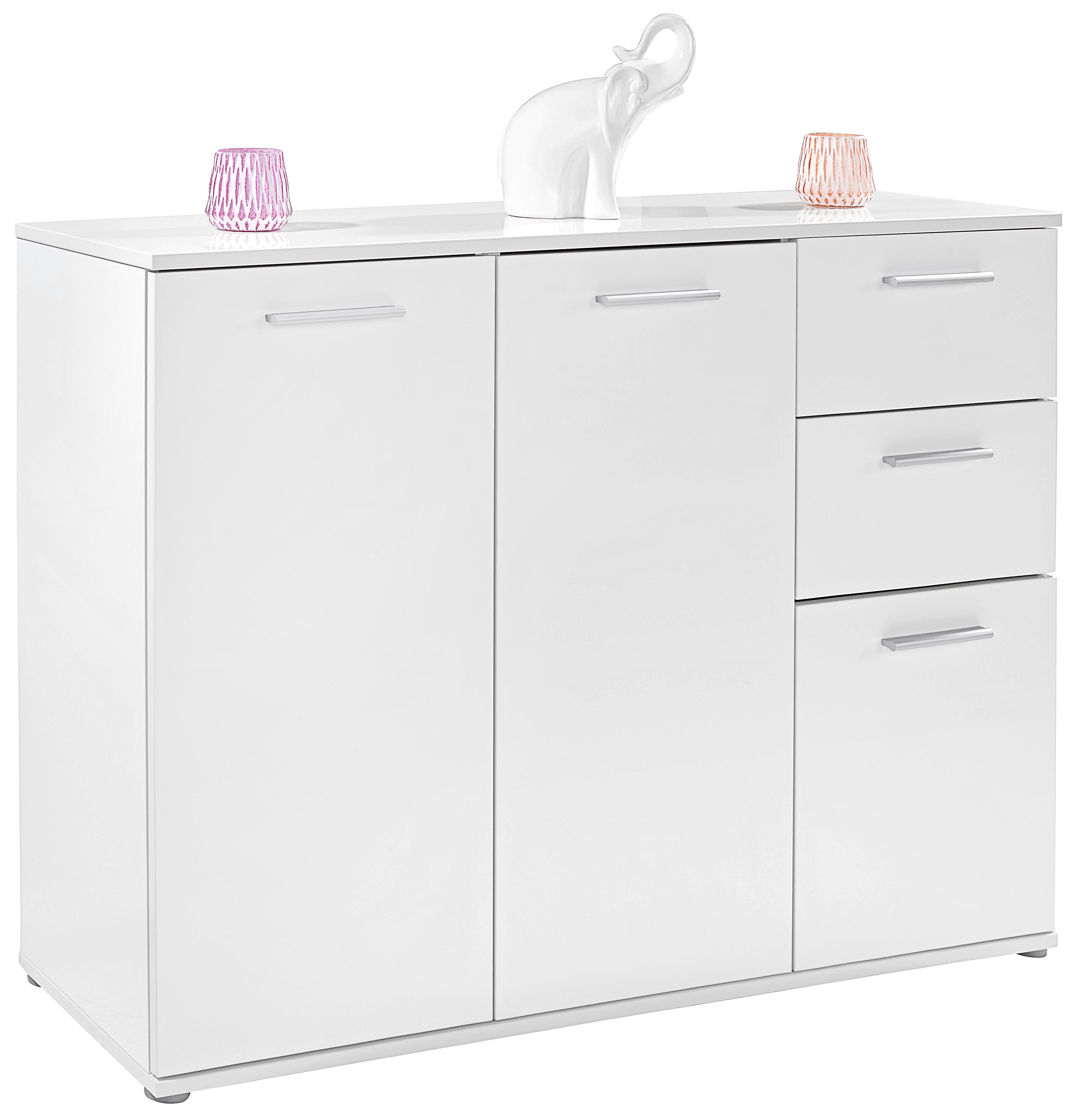 Komoda Christian, Bela - bela/barve aluminija, Moderno, umetna masa/leseni material (120/85/35cm)