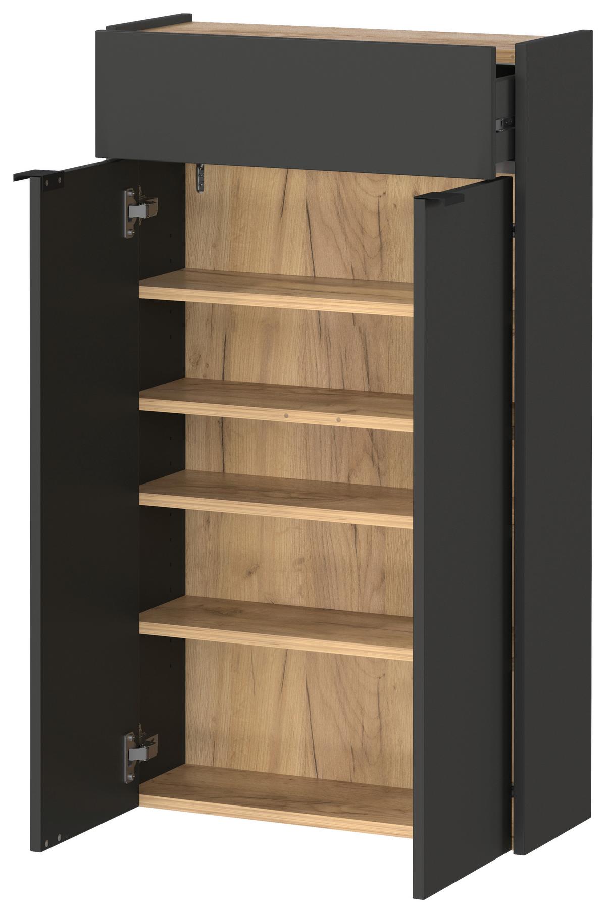 SZAFKA NA BUTY GW-AMECA - kolor dębowy/czarny, Design, materiał drewnopochodny/tworzywo sztuczne (56/97/22cm)