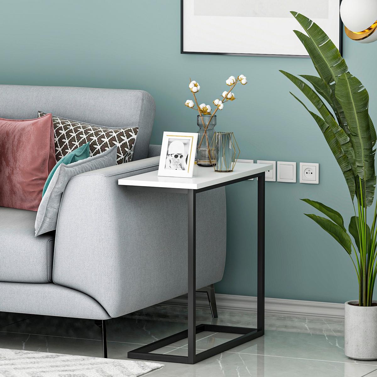 BEISTELLTISCH NARIN BEISTELLTISCH - Weiss/Schwarz, Design, Holzwerkstoff/Metall (64/30/62cm) - Livetastic