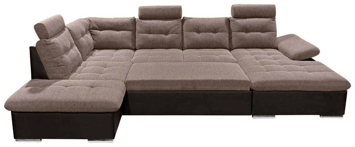 Wohnlandschaft Jakarta U inkl. Kissen Braun - Hellbraun/Dunkelbraun, MODERN, Holzwerkstoff/Textil (218/324/170cm) - MID.YOU