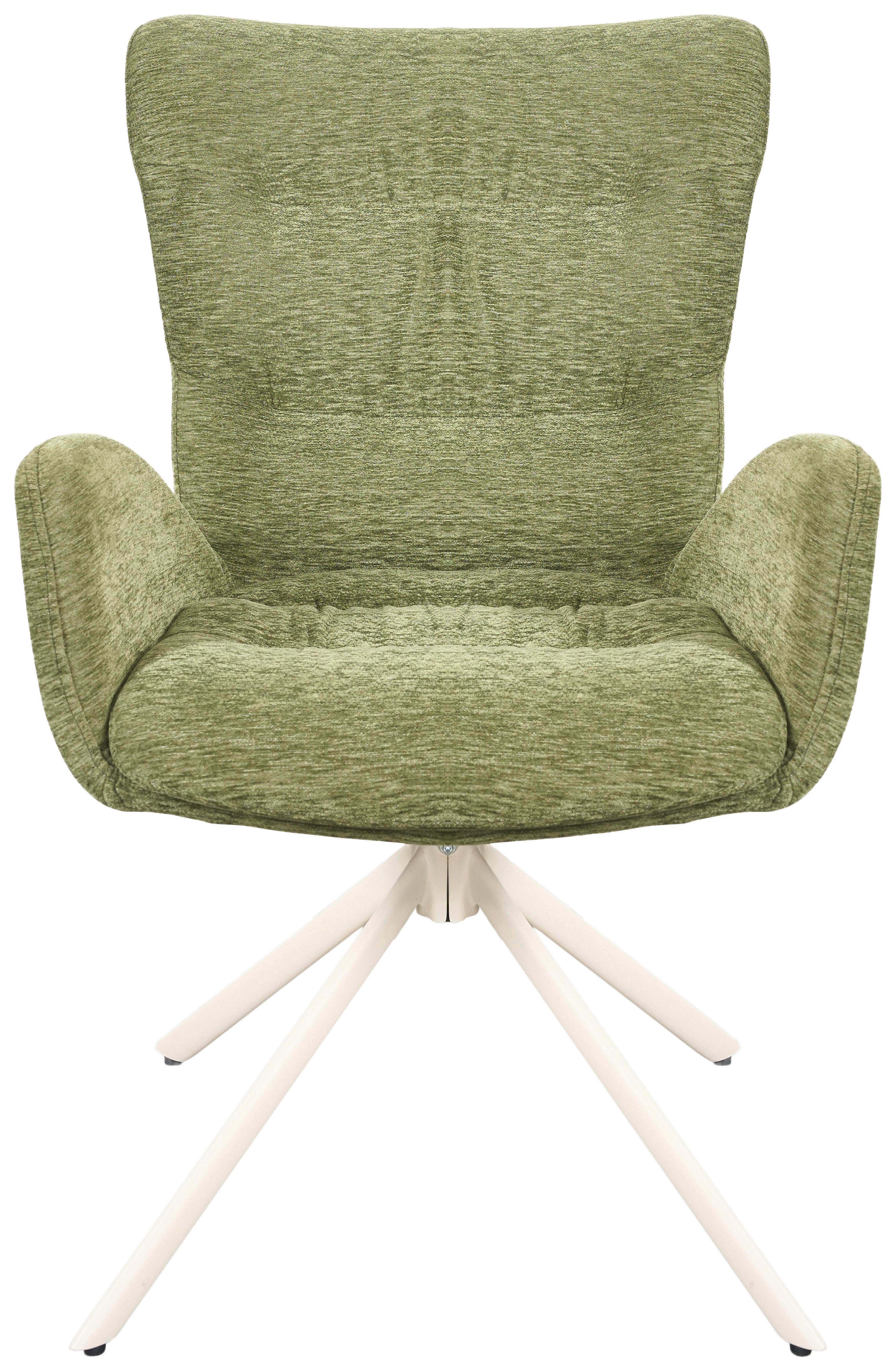 STOEL MET ARMELEUNINGEN STELLA - Groen/Beige, Design, Textiel/Metaal (58/91/65cm) - Mömax
