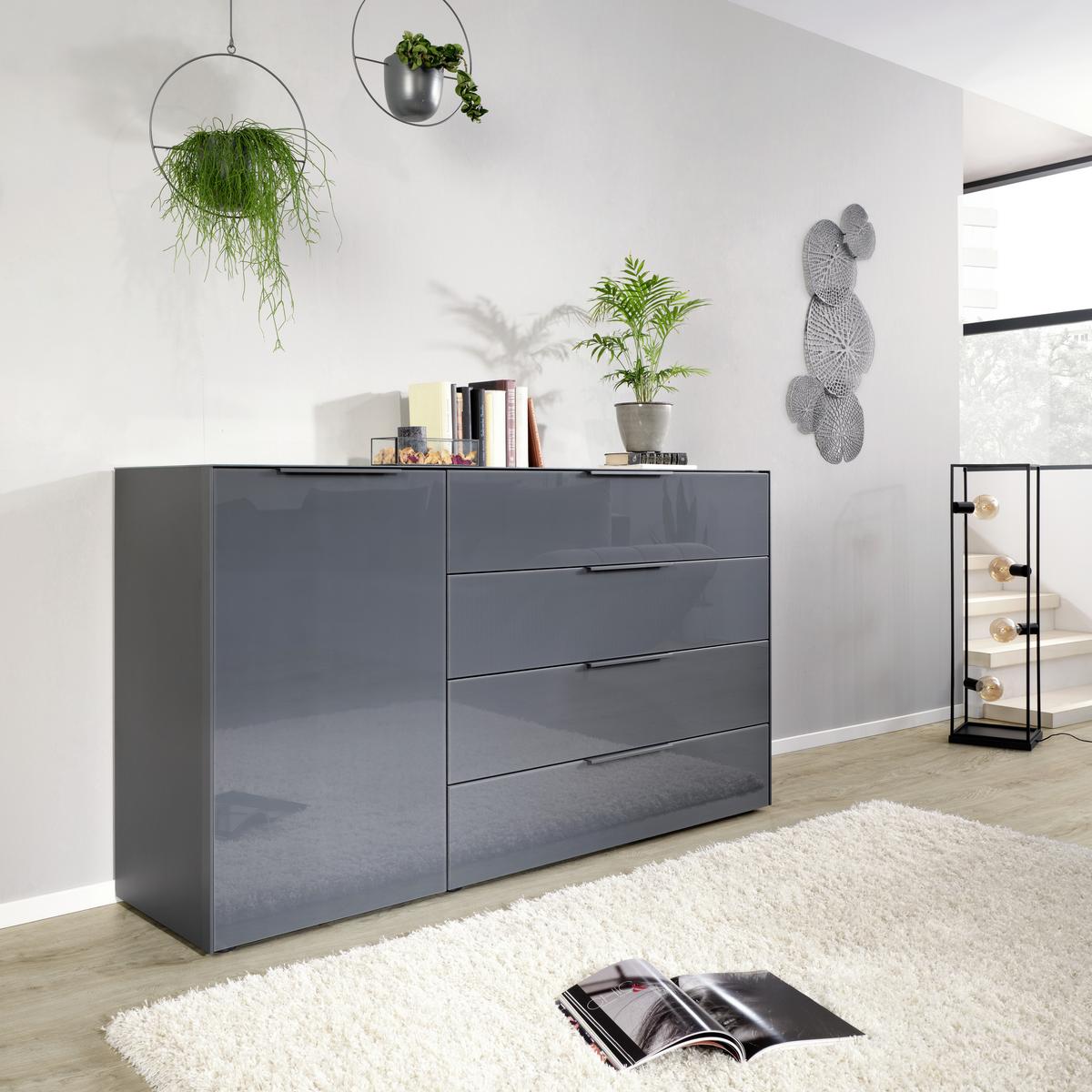 Comodă cu uși Max Box - antracit, Modern, sticlă/material pe bază de lemn (177/97/45cm) - Premium Living