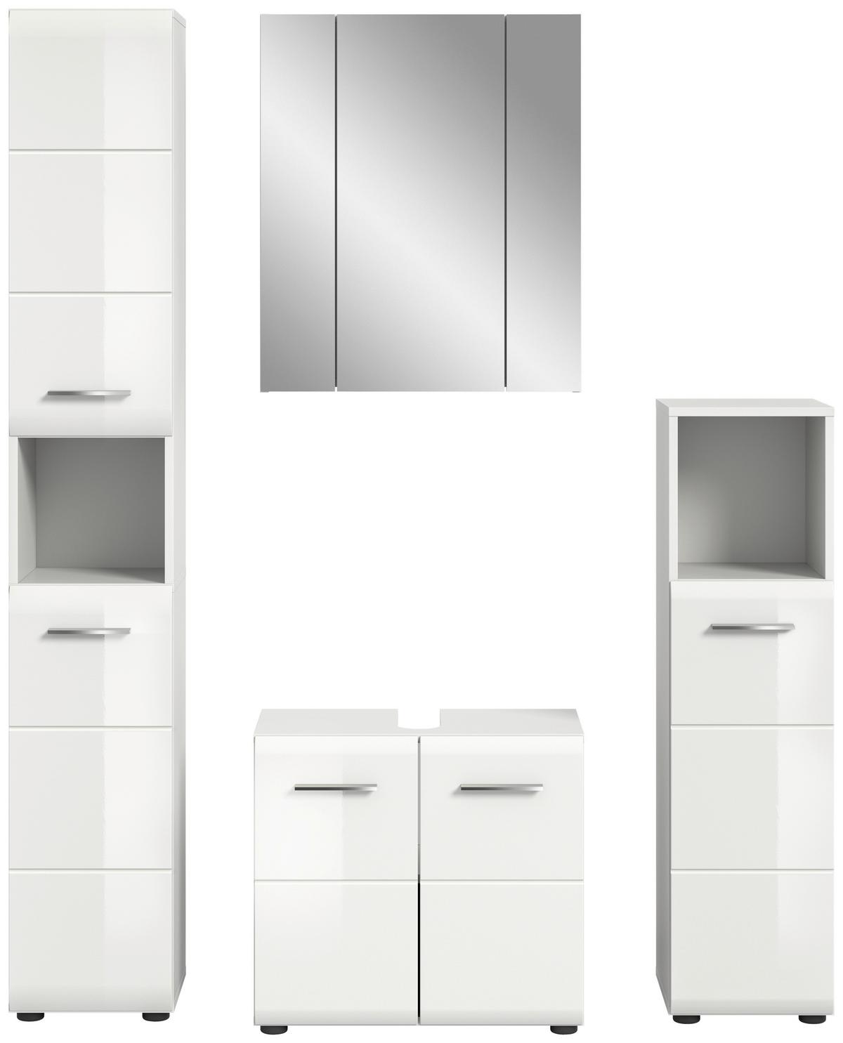 Badezimmer Ice 4-tlg. ca. 120 cm Weiß - Weiß Hochglanz/Silberfarben, MODERN, Holzwerkstoff/Kunststoff (120cm) - MID.YOU