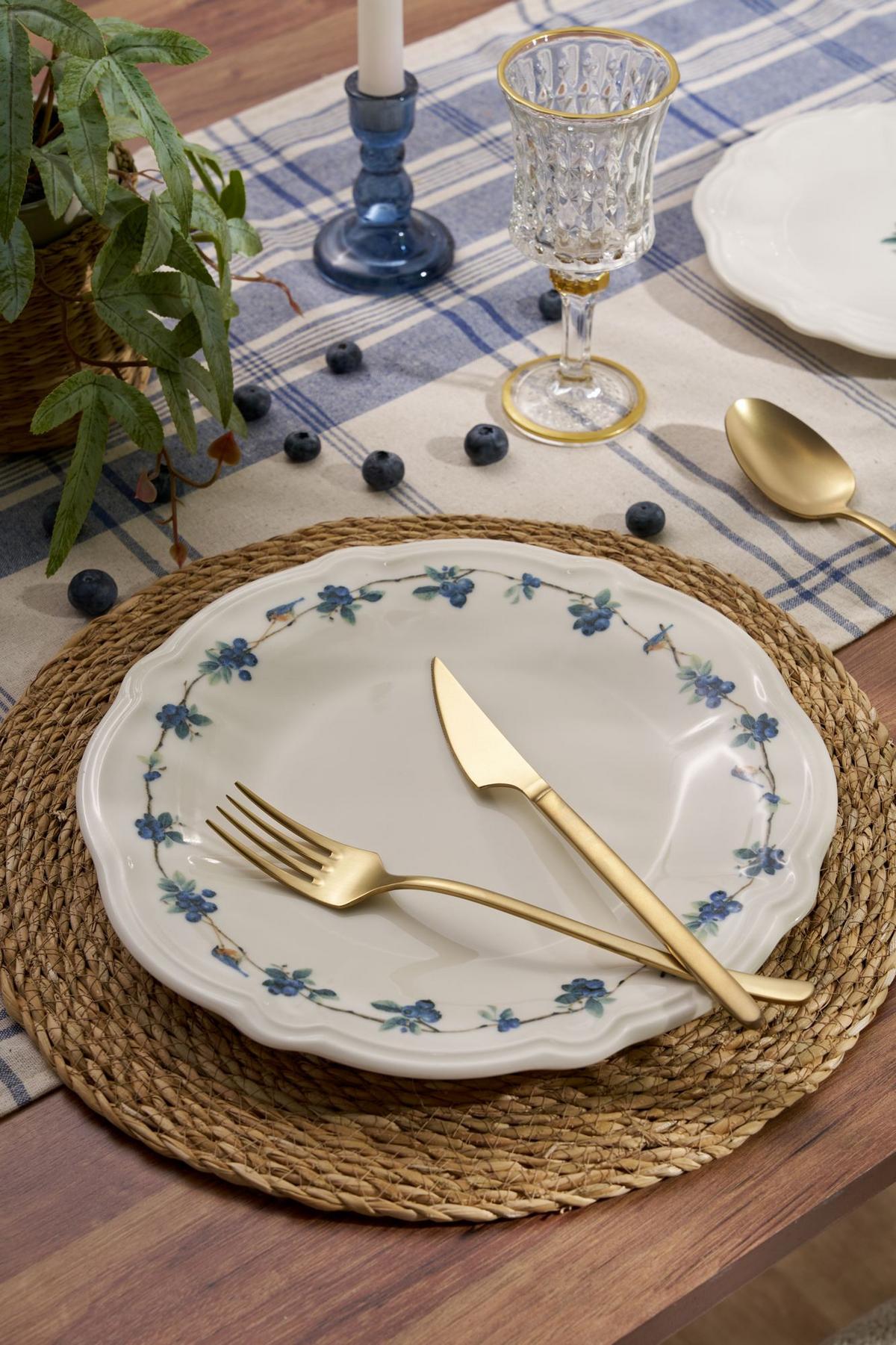 SERWIS OBIADOWO-ŚNIADANIOWY 520ZNO1101 - niebieski/biały, Basics, ceramika - P & B