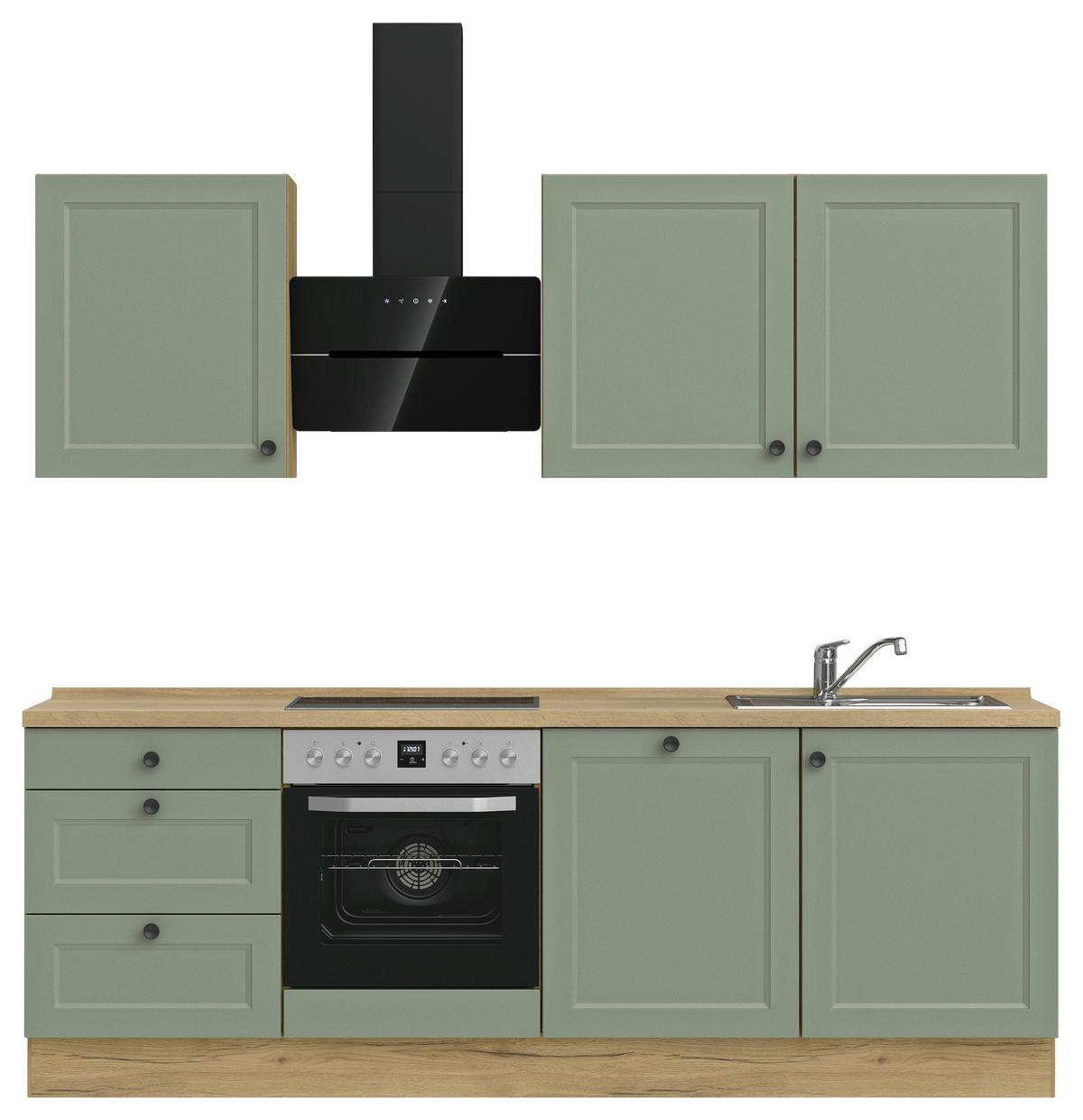 Küchenblock Cascada High m. Geräten Schilfgrün - Schilfgrün/Eichefarben, MODERN, Holzwerkstoff/Metall (240cm) - Nobilia