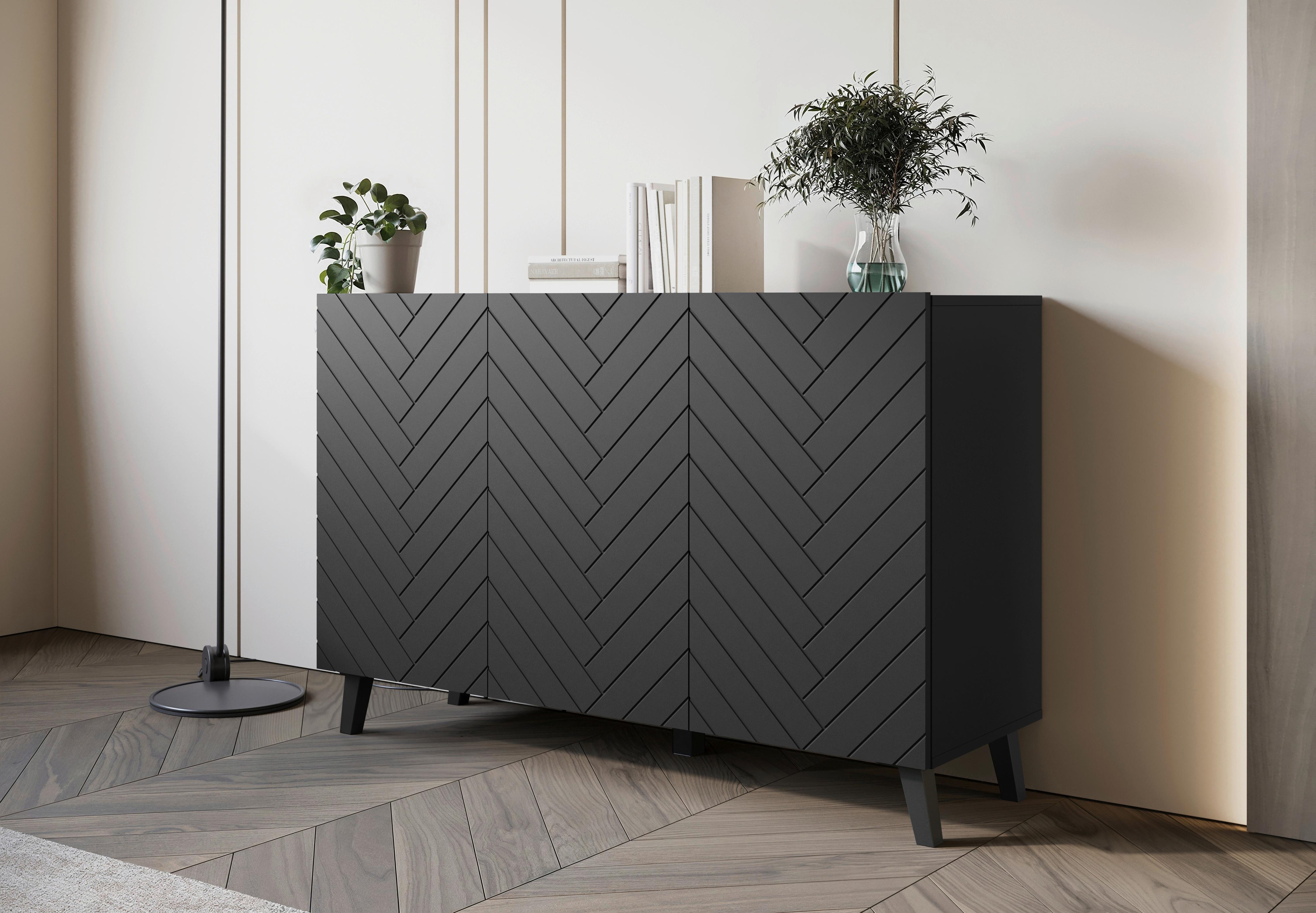 Sideboard Phuket ca. 120x78 cm Schwarz - Schwarz, Design, Holzwerkstoff/Kunststoff (120/78/39,1cm) - Livetastic