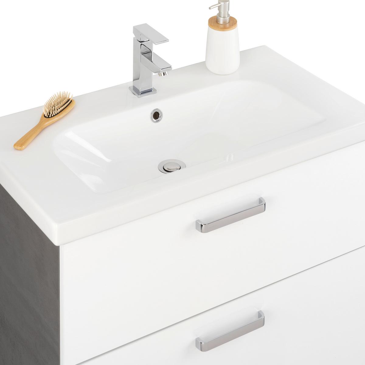 Waschtischkombi Carin in Weiß - Chromfarben/Dunkelgrau, MODERN, Keramik/Holzwerkstoff (82/57/45cm) - Mömax