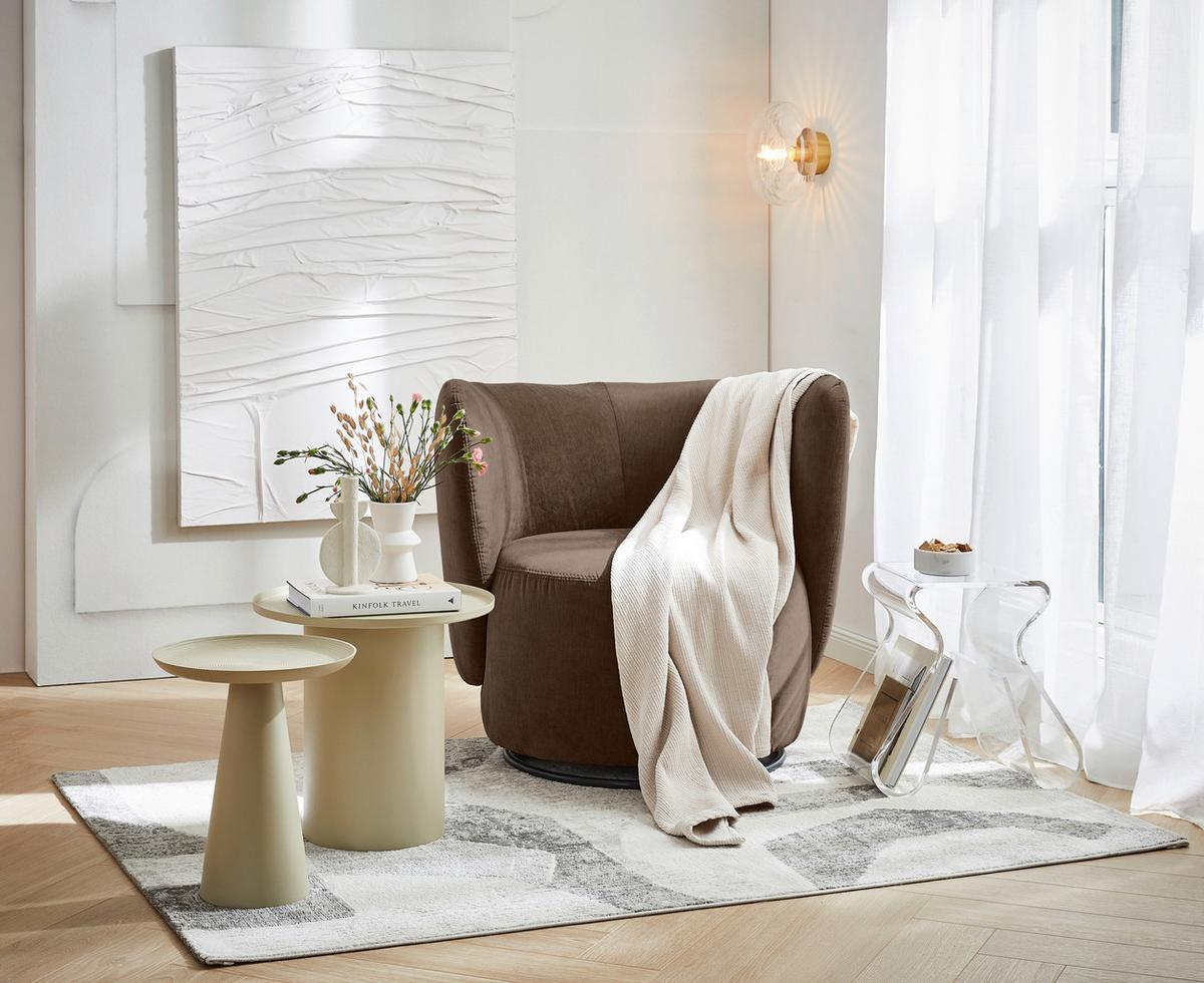 Cocktailsessel Boli Dunkelbrau - Dunkelbraun/Schwarz, Design, Textil/Metall (92/80/84cm) - Livetastic