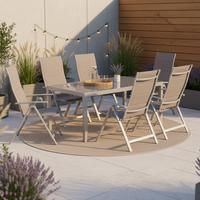 Gartenmöbel Set 7-tlg. Taviano Metall/Textil/Glas - Silberfarben/Braun, ROMANTIK / LANDHAUS, Glas/Textil - Gardenson