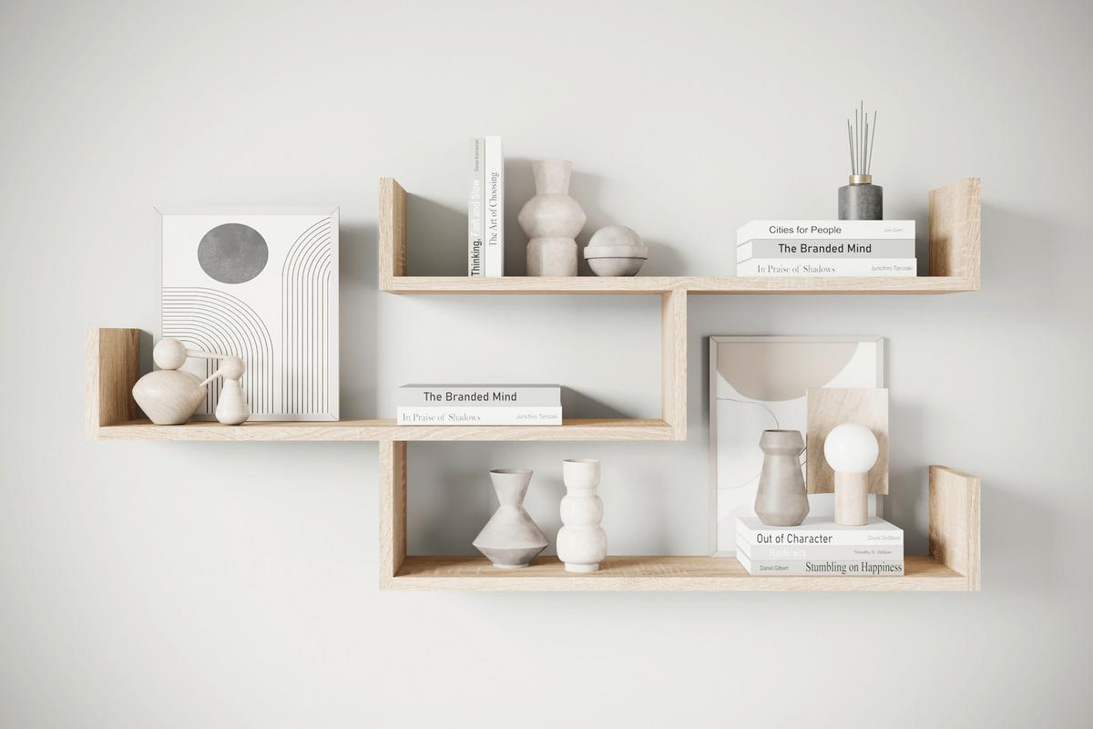 Stenski Regal Trio, Barva Hrasta - hrast sonoma, Basics, leseni material (119,1/55/18cm) - P & B