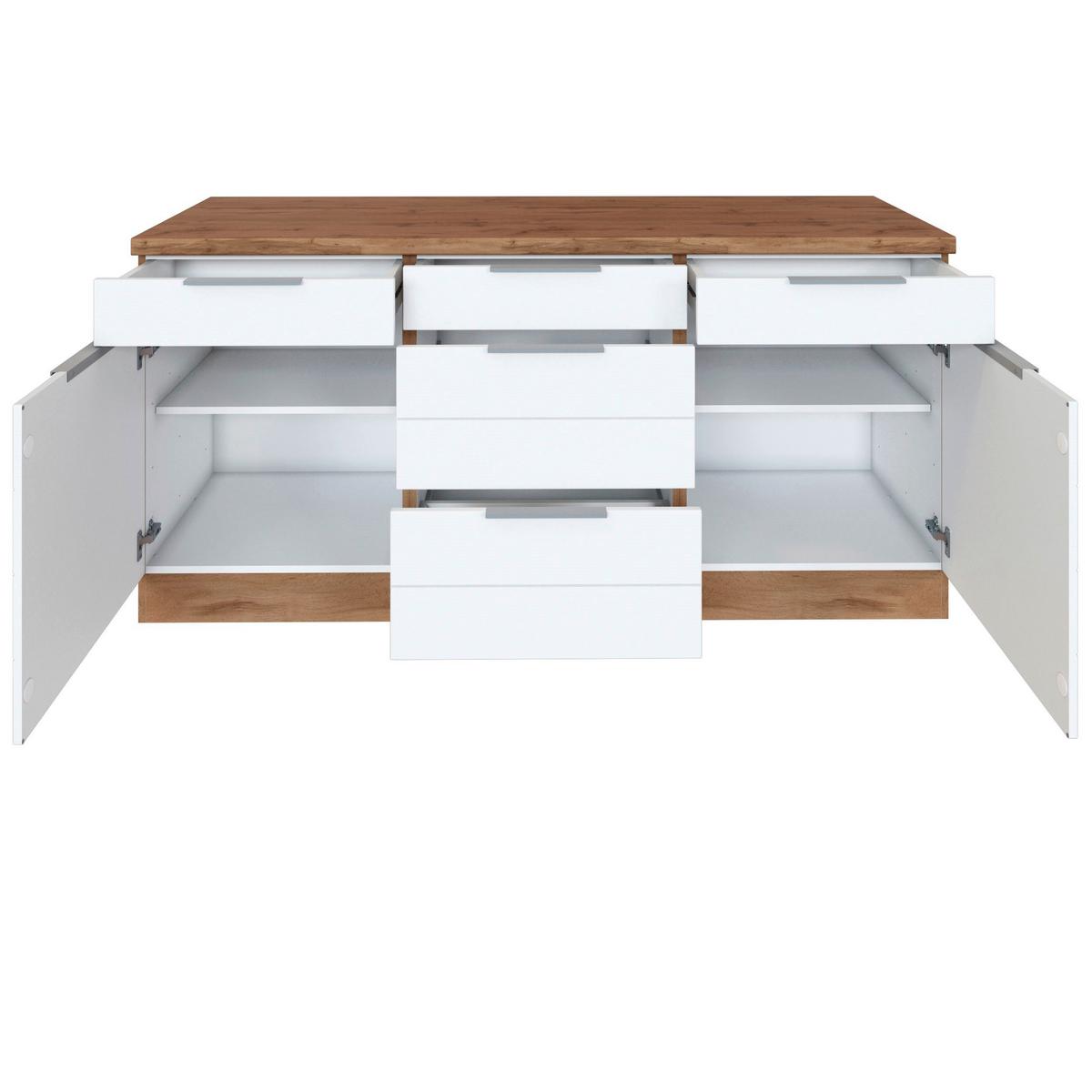 Küchenunterschrank Florenz ca. 180 cm Weiß/Eiche - Eiche Wotan/Weiß, Design, Holzwerkstoff/Metall (180/86/60cm) - Held