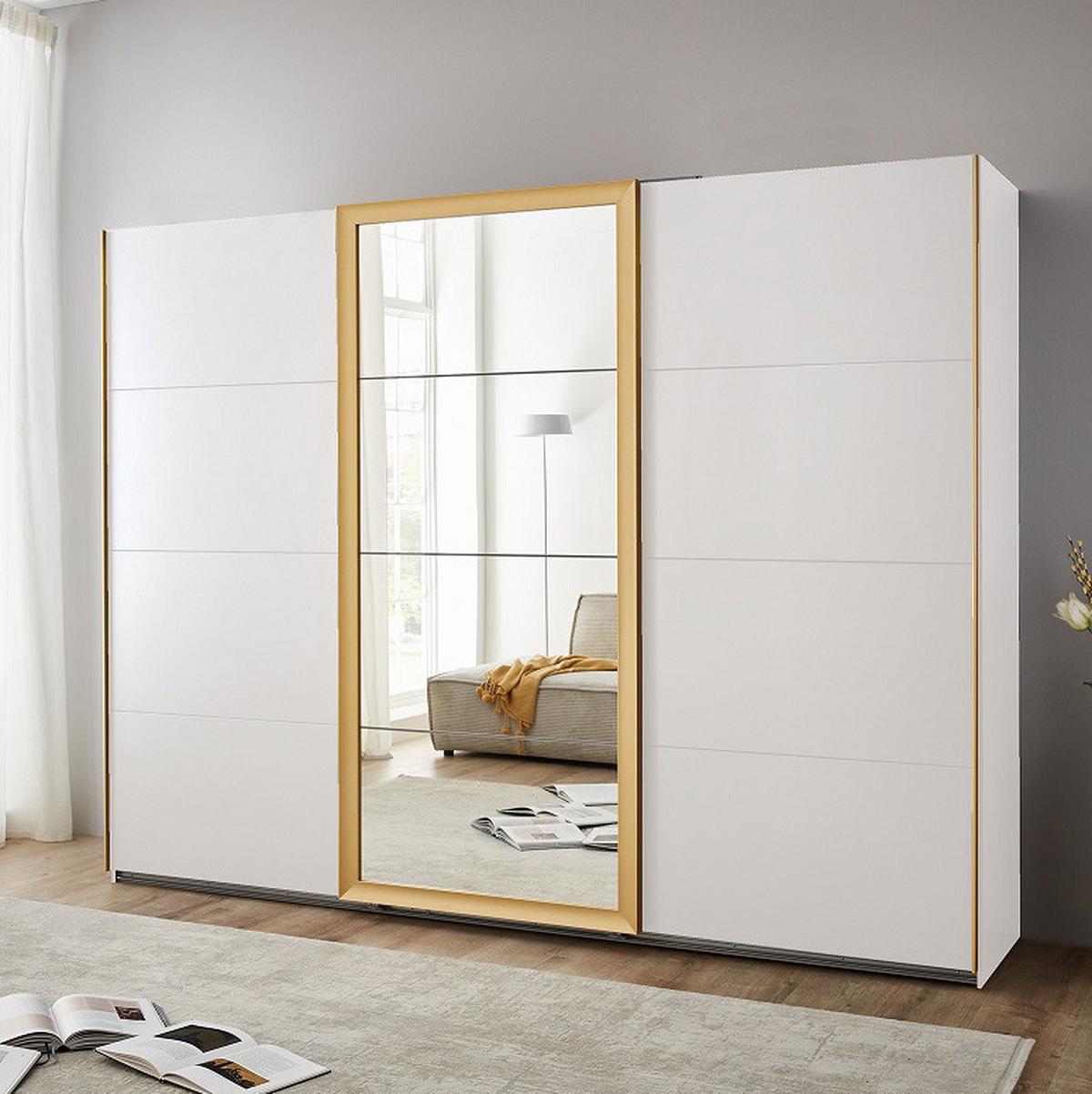Omara Z Drsnimi Vrati Katar - zlate barve/bela, Moderno, kovina/steklo (225/208/64cm) - Mömax