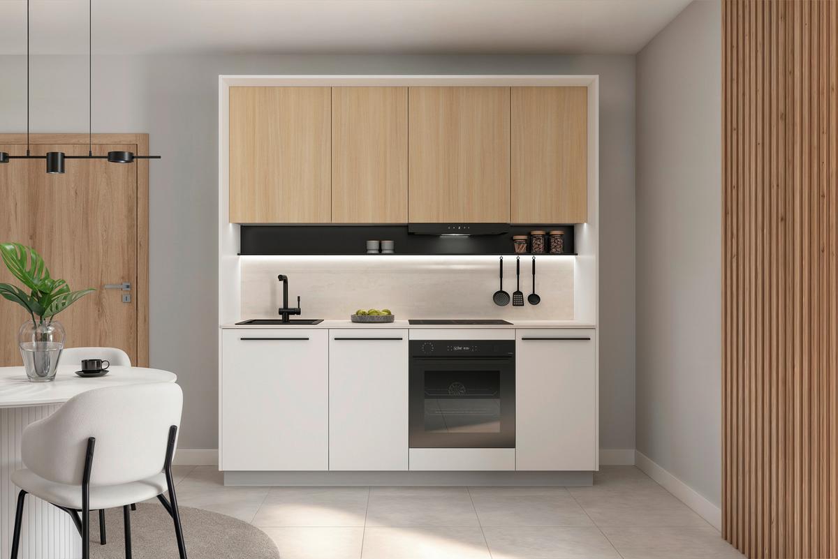 Küchenblock Milino o. E-Geräte Sandfarben - Eichefarben/Schwarz, Basics, Holzwerkstoff/Kunststoff (210cm) - Visiona