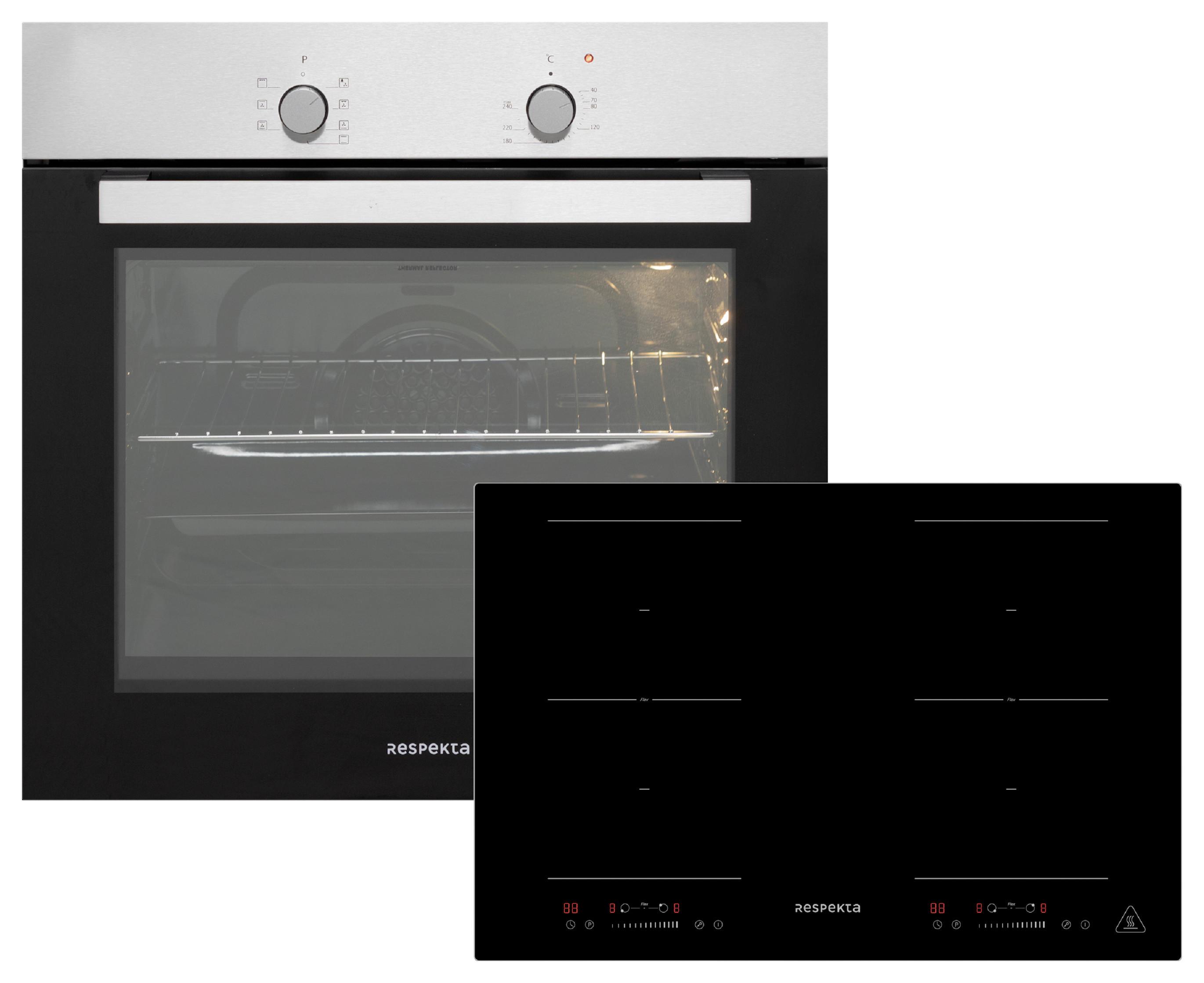 BACKOFENSET ca, 59,5/55,5/56,5cm Edelstahl - Edelstahlfarben/Schwarz, Trend, Glas/Metall (59,5/59,5/56,5cm) - Respekta