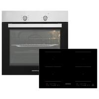 BACKOFENSET ca, 59,5/55,5/56,5cm Edelstahl - Edelstahlfarben/Schwarz, Trend, Glas/Metall (59,5/59,5/56,5cm) - Respekta